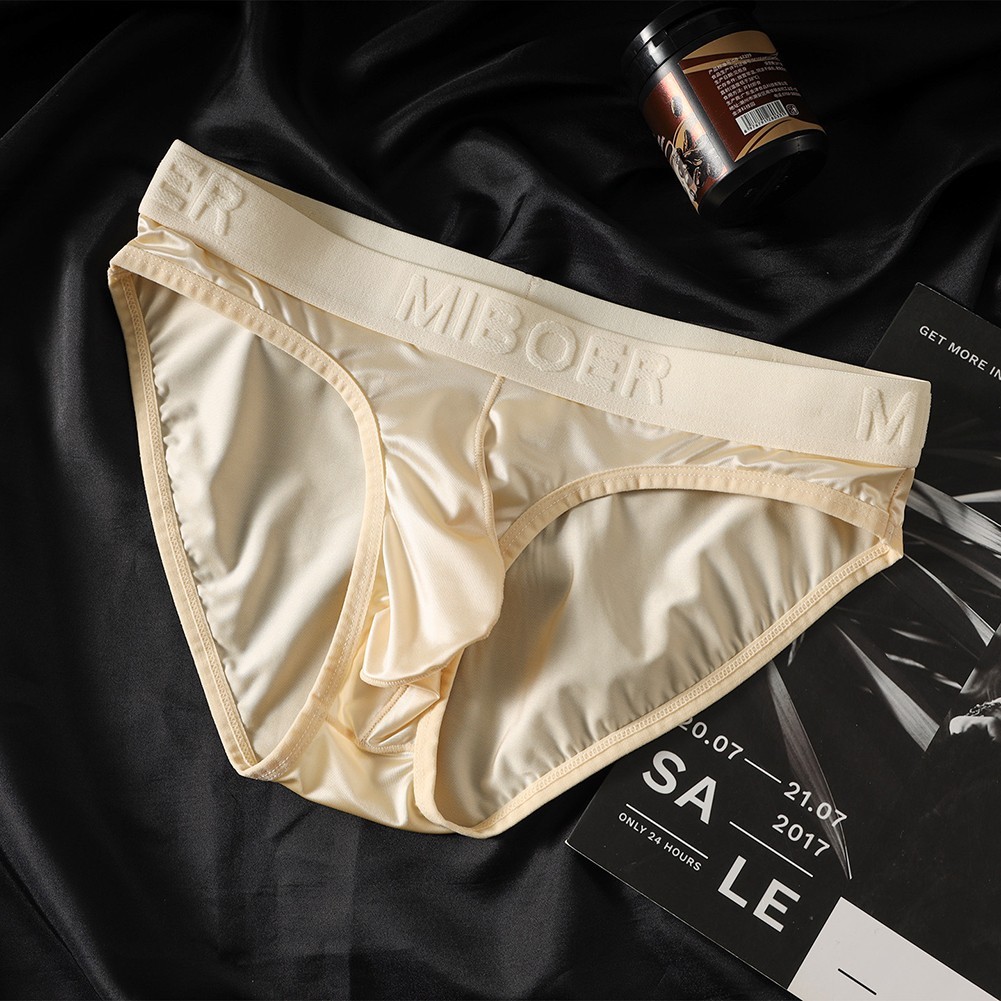 Mens Lightweight Ice Silk Briefs Underwear Smooth Satinlike Bulge Pouch