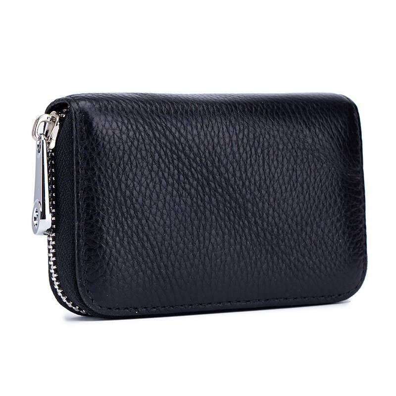 RFID Women Mens Small Real Leather Wallet Coins Card Holder Zip Multi-Card Purse