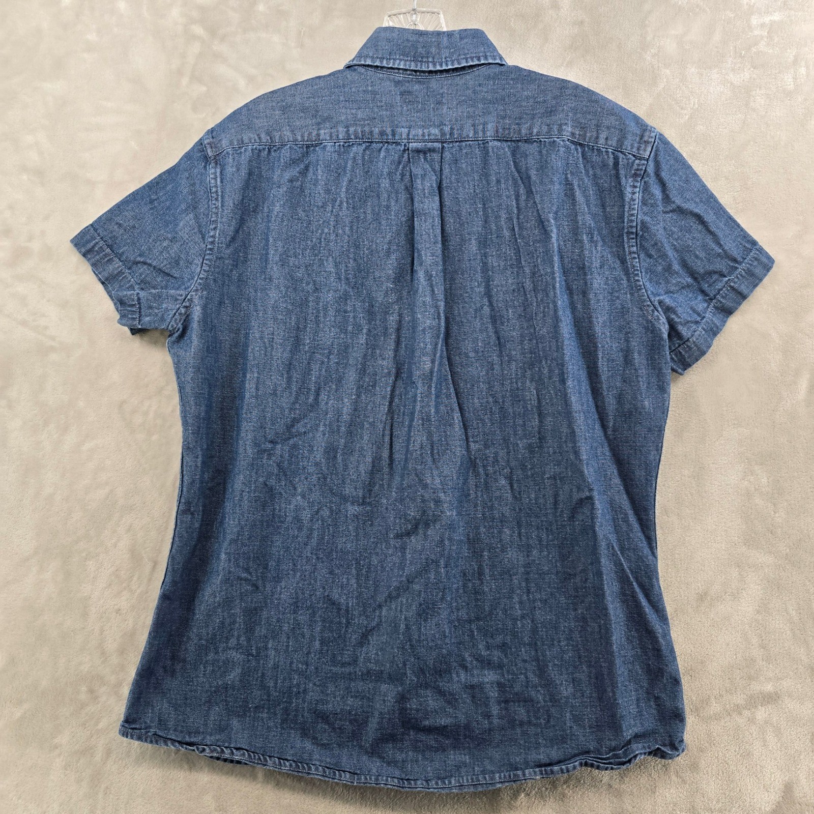 Gustin Denim Button Down Shirt Mens XL Blue Short Sleeve 100% Cotton Made in USA