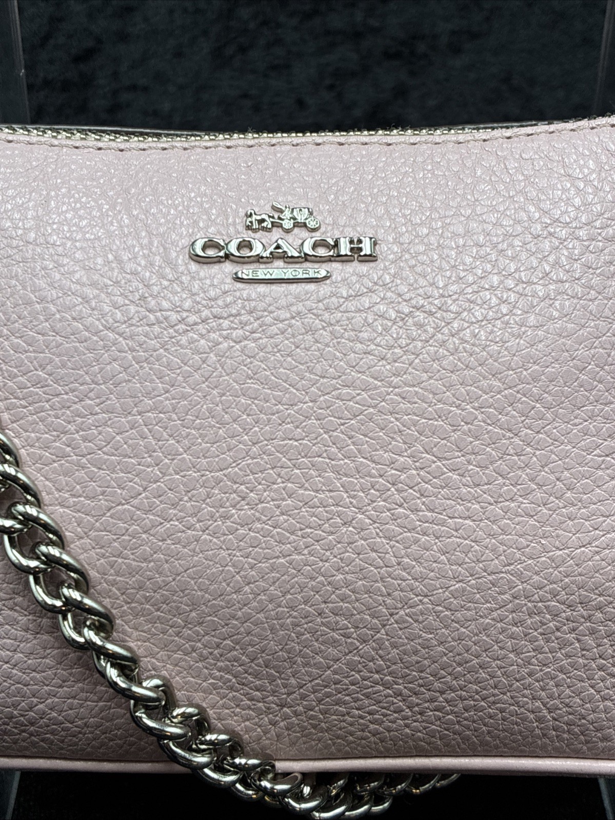 Coach Nolita 19 Petal Pink Pebbled Leather Wristlet Chain Shoulder Bag F53340 NY