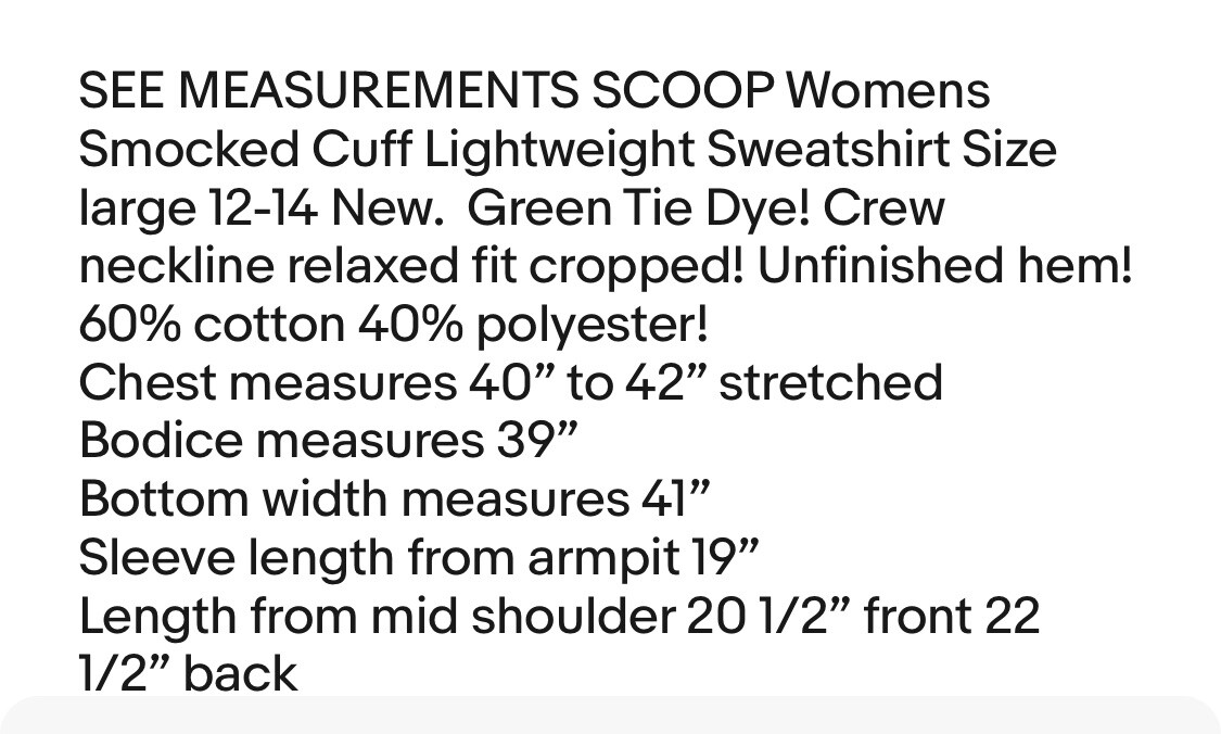 SCOOP Smocked Cuff Lightweight Sweatshirt Size large 12-14 Womens Tie Dye New