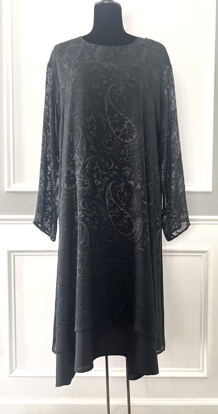 Eskandar Black Silk Blend Devore A-Line Dress Size 2 Oversized Layered