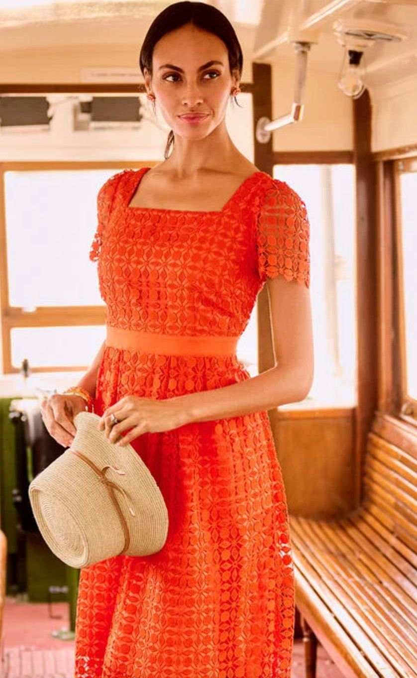 NWT TALBOTS ORANGE LACE FIT & FLARE MIDI DRESS PLUS SIZE 16W
