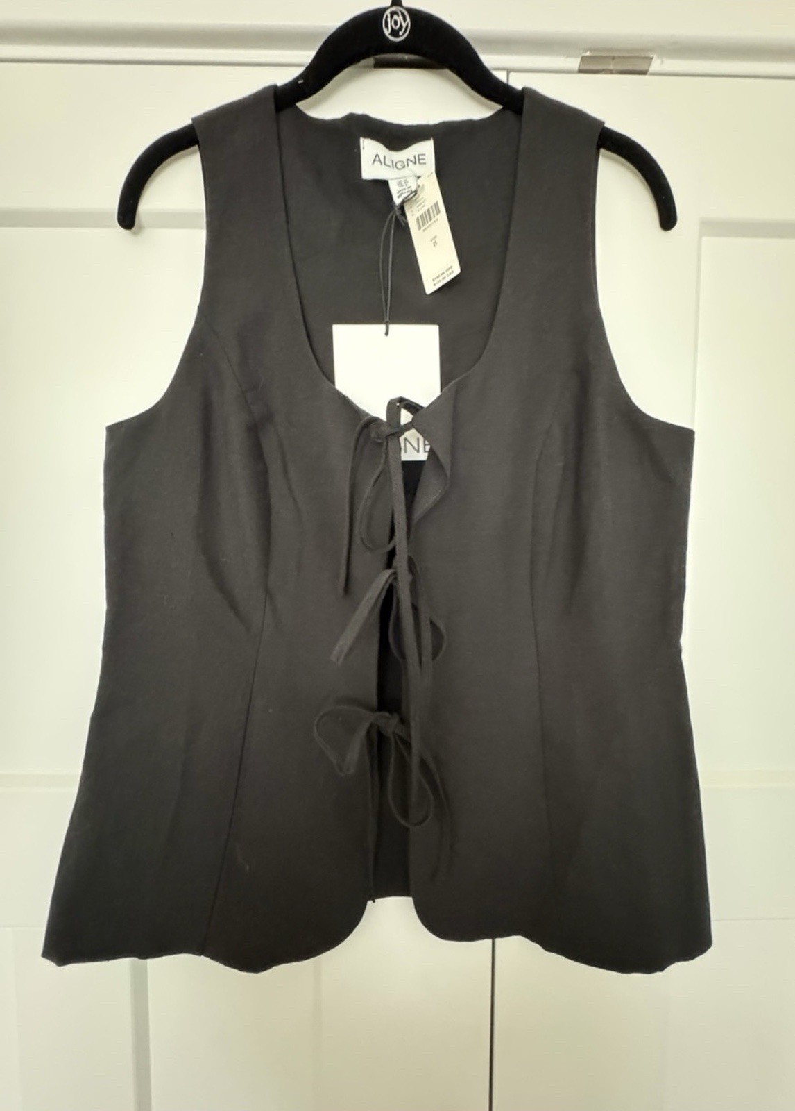 NWT ALIGNE Lupin Black Linen Blend Sleeveless Tie Front Top – 8