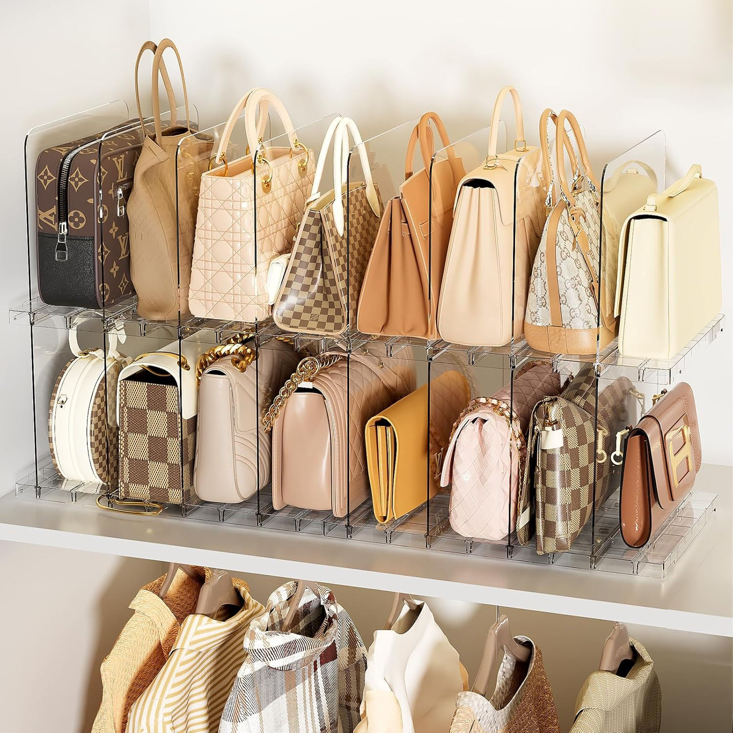 Acrylic Purse Organizer Dividers for Closet Shelf, 4 Pack, Clear Storage Solutio