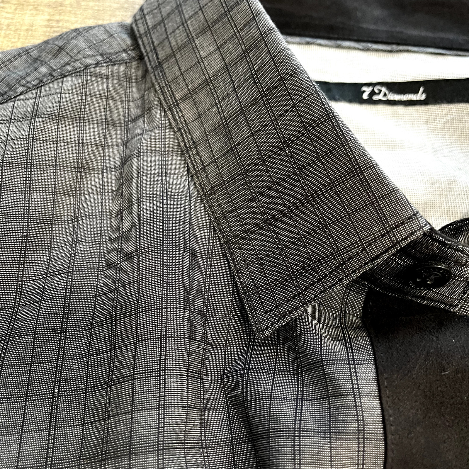 7 Diamonds Mens Shirt Medium Gray Black Elbow Pads Long Sleeves Flap Pockets