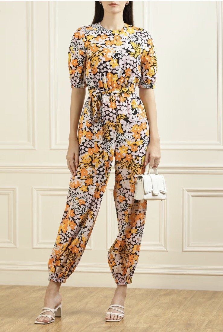 £220 TED BAKER YILENA BALLOON LEG JUMPSUIT WITH OPEN BACK YELLOW/MULTI Sz 0 6 8