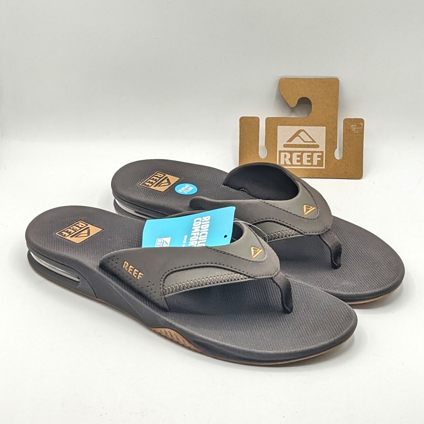 REEF “Fanning” Men’s Flip-Flop Sandal & Sole Bottle Opener (Brown/Gum) Size NEW