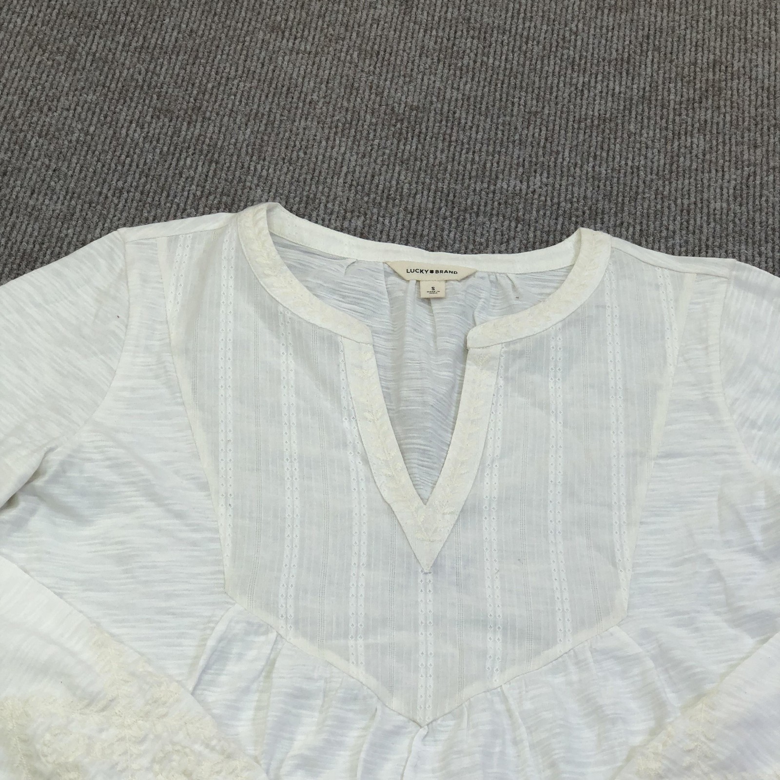 Lucky Brand Blouse Womens Small White Embroidered Balloon Sleeve Boho Sample