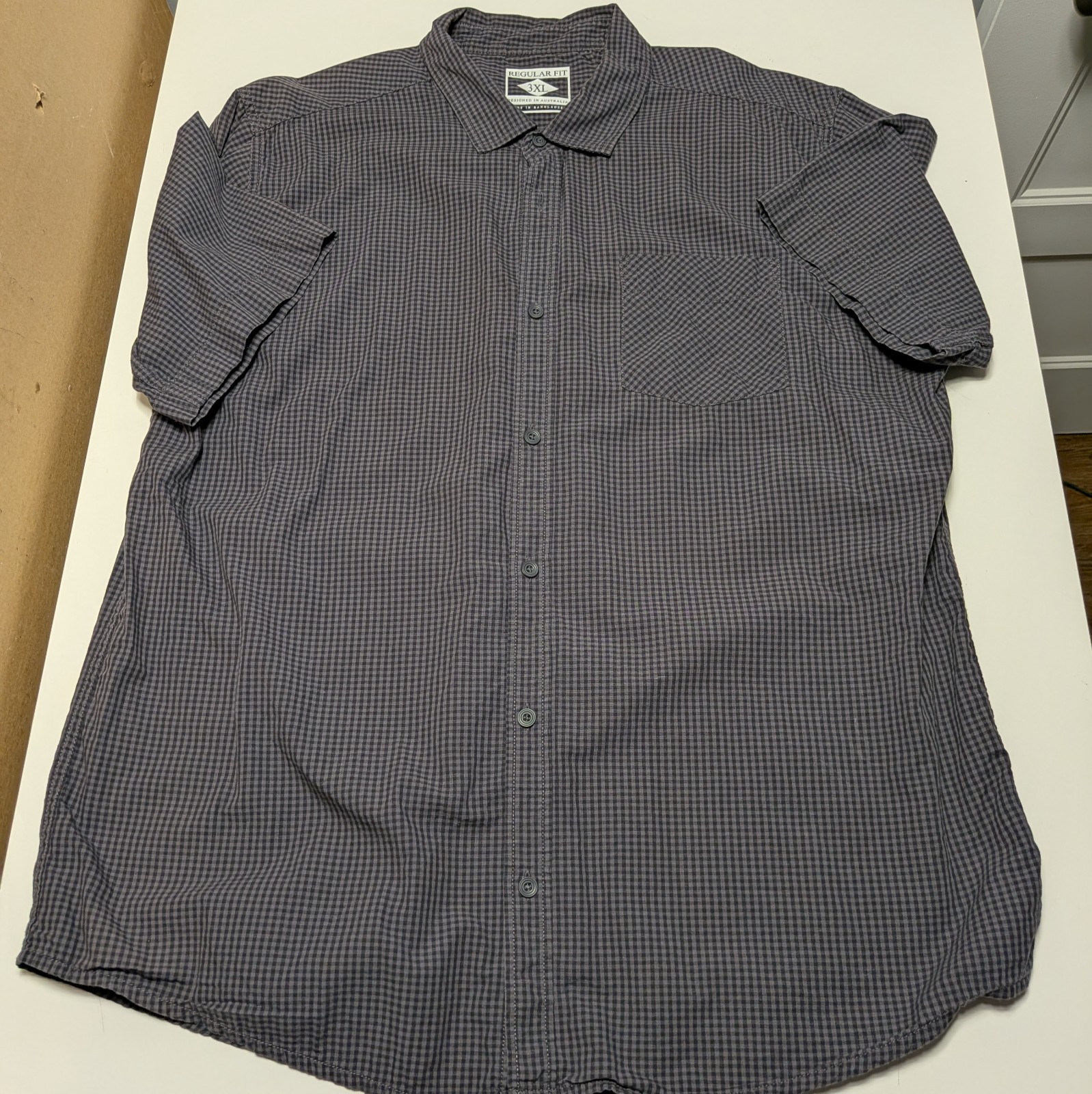 Design Australia Men’s Shirt 3XL Regular fit Bleu plaid Short Sleeve Cotton