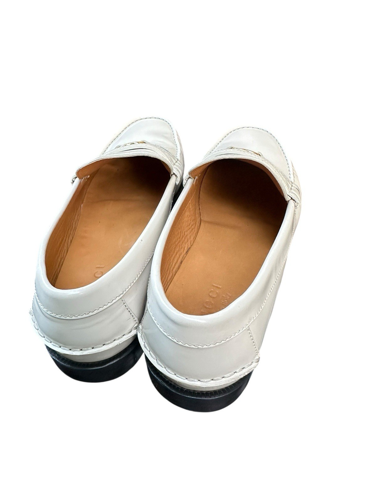 Men Genuine GUCCI Kaveh Webbing White Leather Loafers Shoes GG logo 9.5 US