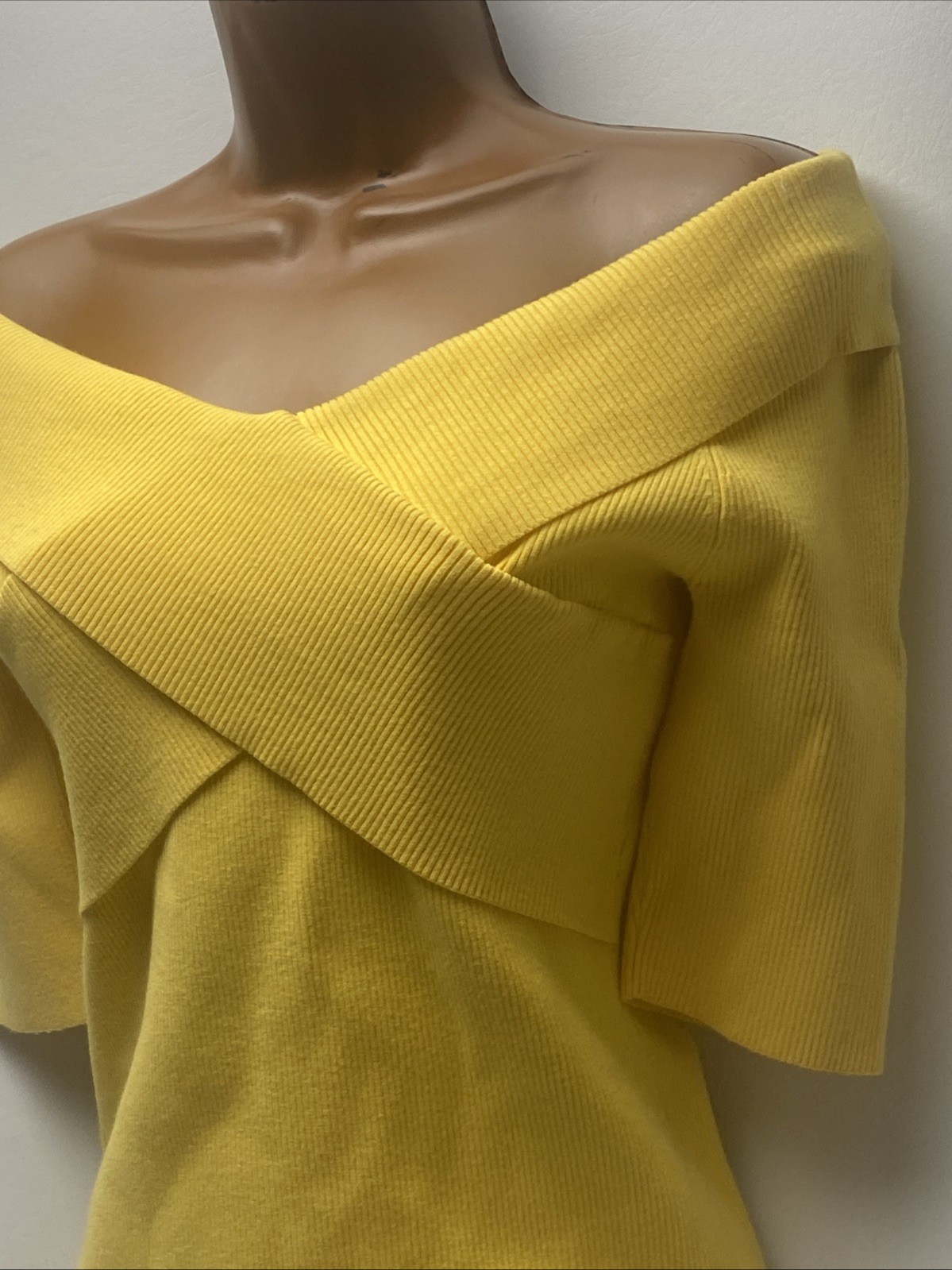 Nordstroms Bailey/44 Off Shoulder Ribbed Knit Top Shirt Yellow Size Small $178