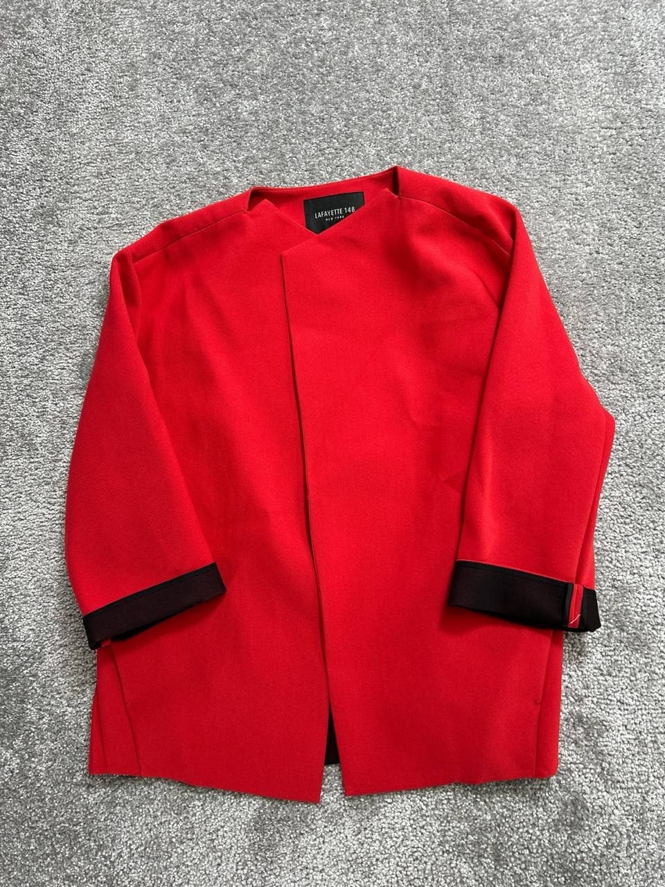 Lafayette 148 New York Tara Seamed Scuba Jacket Womens Medium Red Open Front