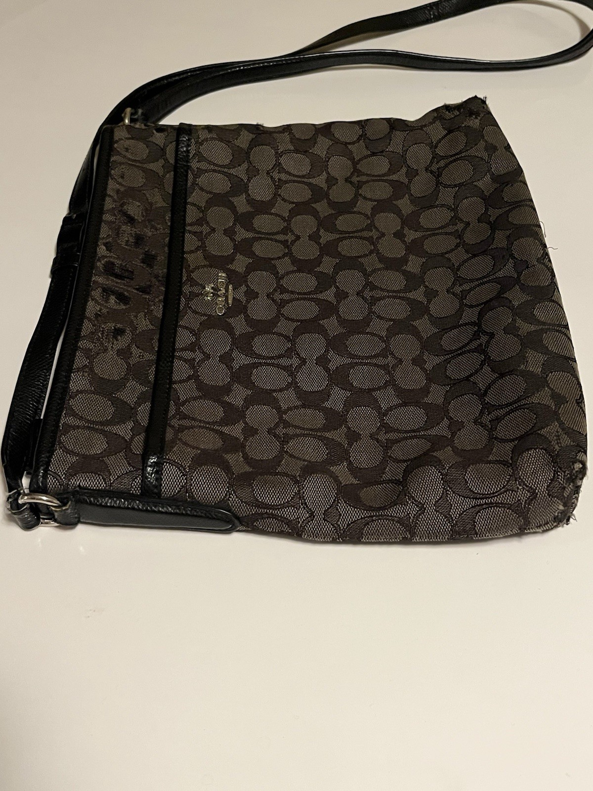 Coach New York Crossbody Black Bag With Cc Monogram Pattern And Adjustable Strap