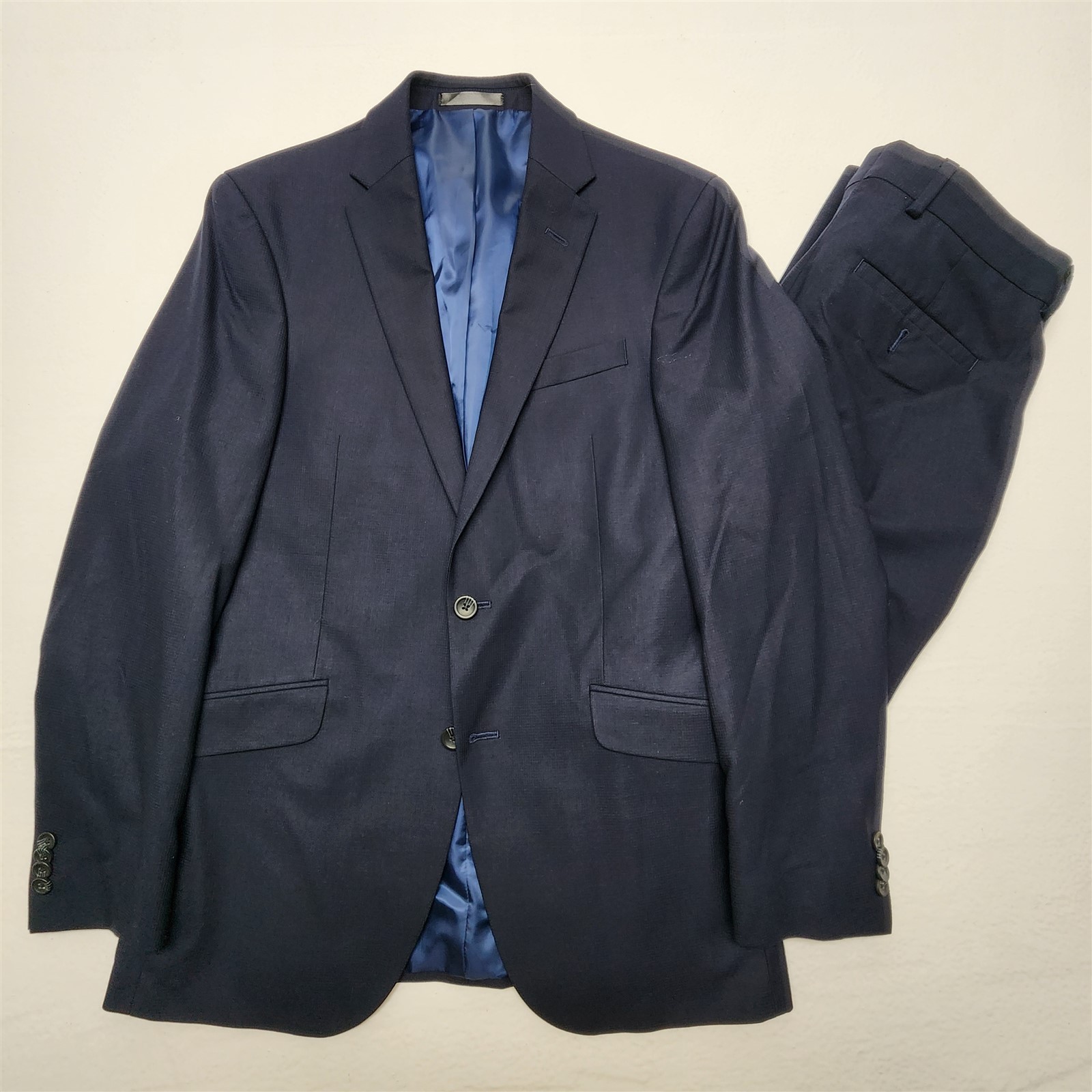 Kenneth Cole Reaction 40L 34×32 Navy Techni-Cole Performance 2Btn 2Pc Mens Suit
