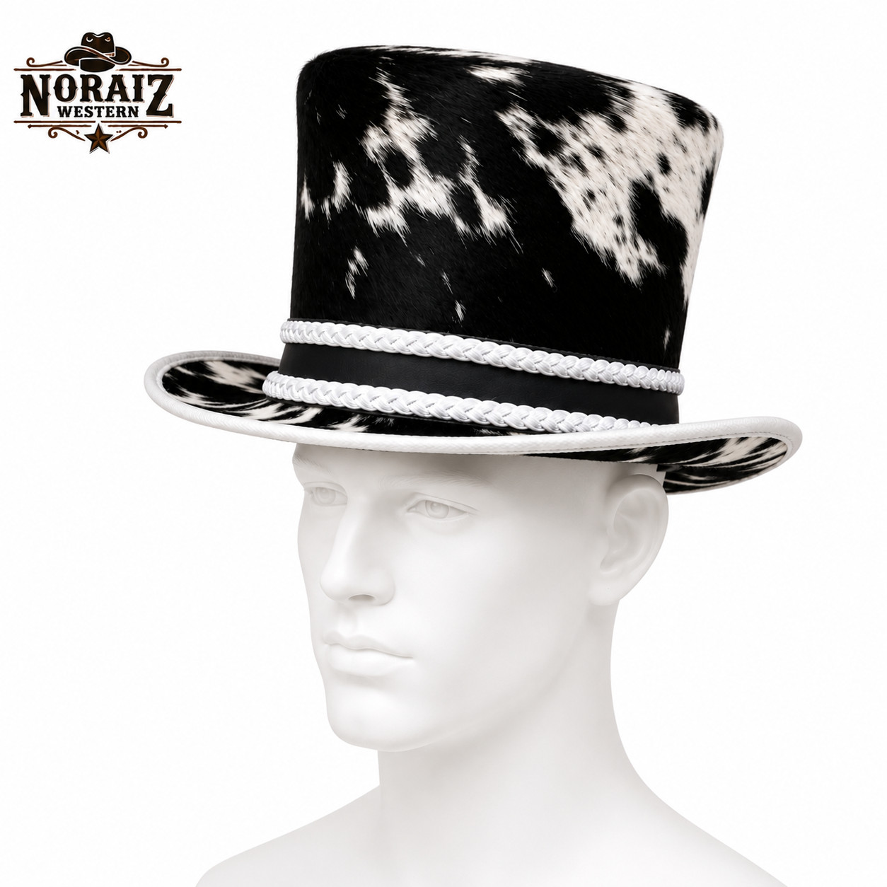 Handmade Hair On Cowhide Top Hat | Genuine Western Cowboy Leather Steampunk Fest