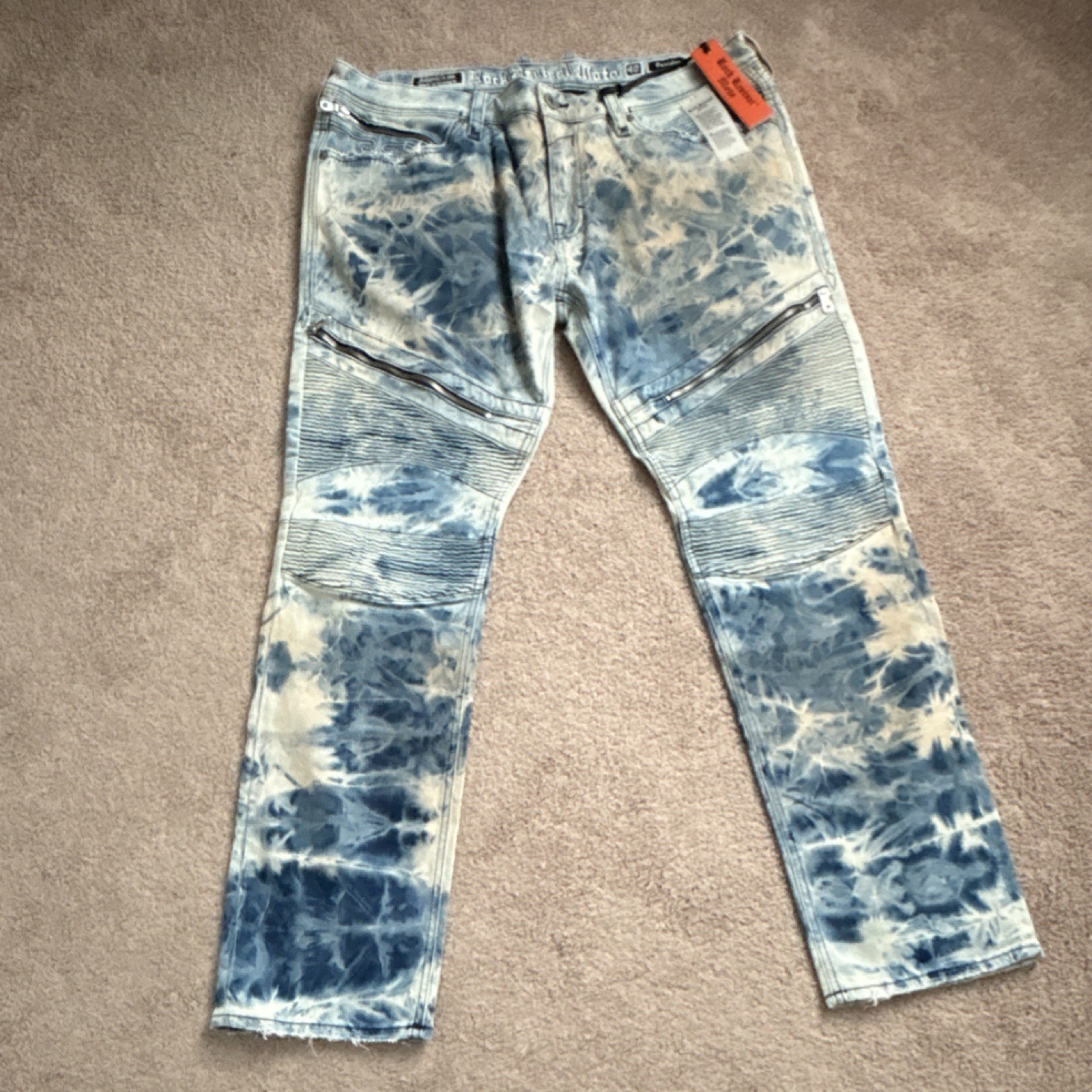 Rock Revival Daviday Moto Acid Wash Tie Dye Denim Straight Jeans 40×32 NWT