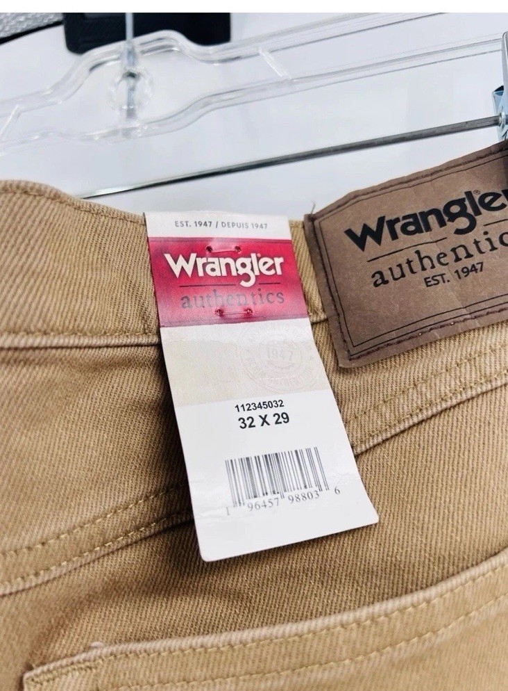 Wrangler Authentics Mens Relaxed Fit Jeans 32×29 Tan Khaki Work Pants NWT