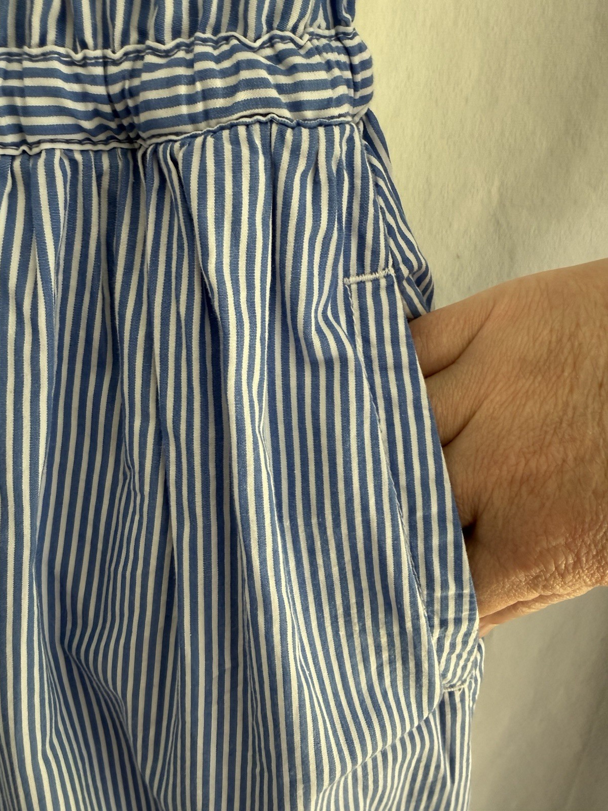 Free Assembly Blue/White Striped Zip Midi Dress Drawstring Pockets M NWOT