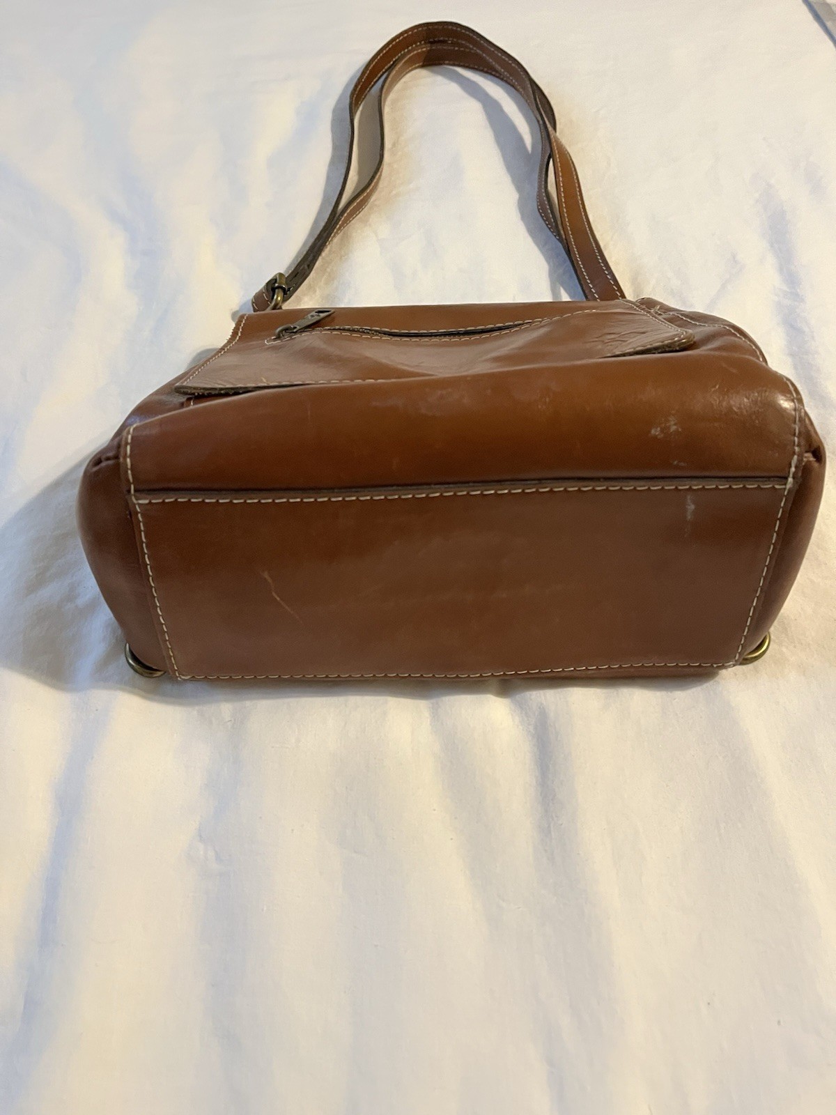 Patricia Nash Brown Shoulder Bag Flap Magnetic Closure Zip Pocket Gold Hardware