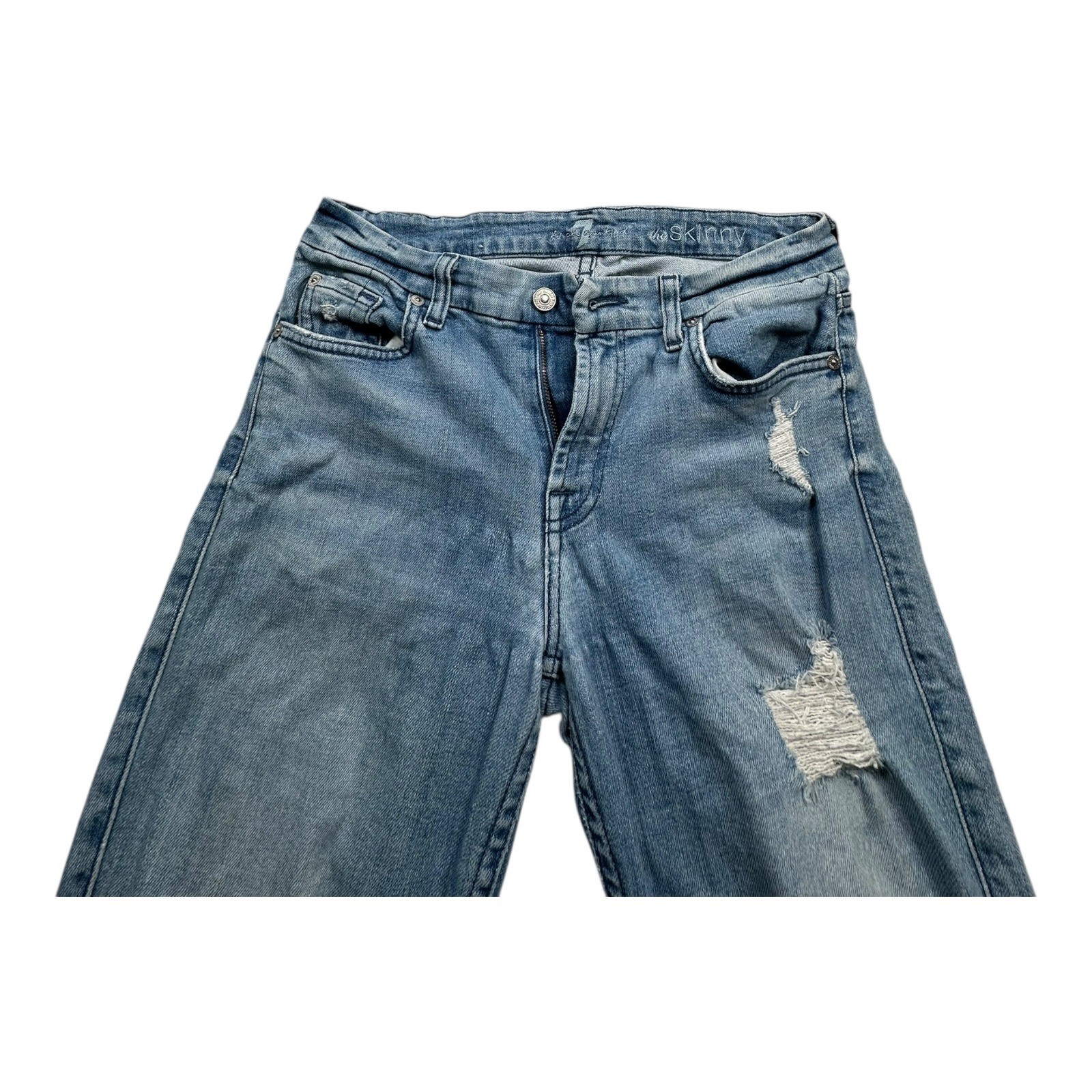 7 For All Mankind The Skinny Jeans Light Wash Distressed Size 28