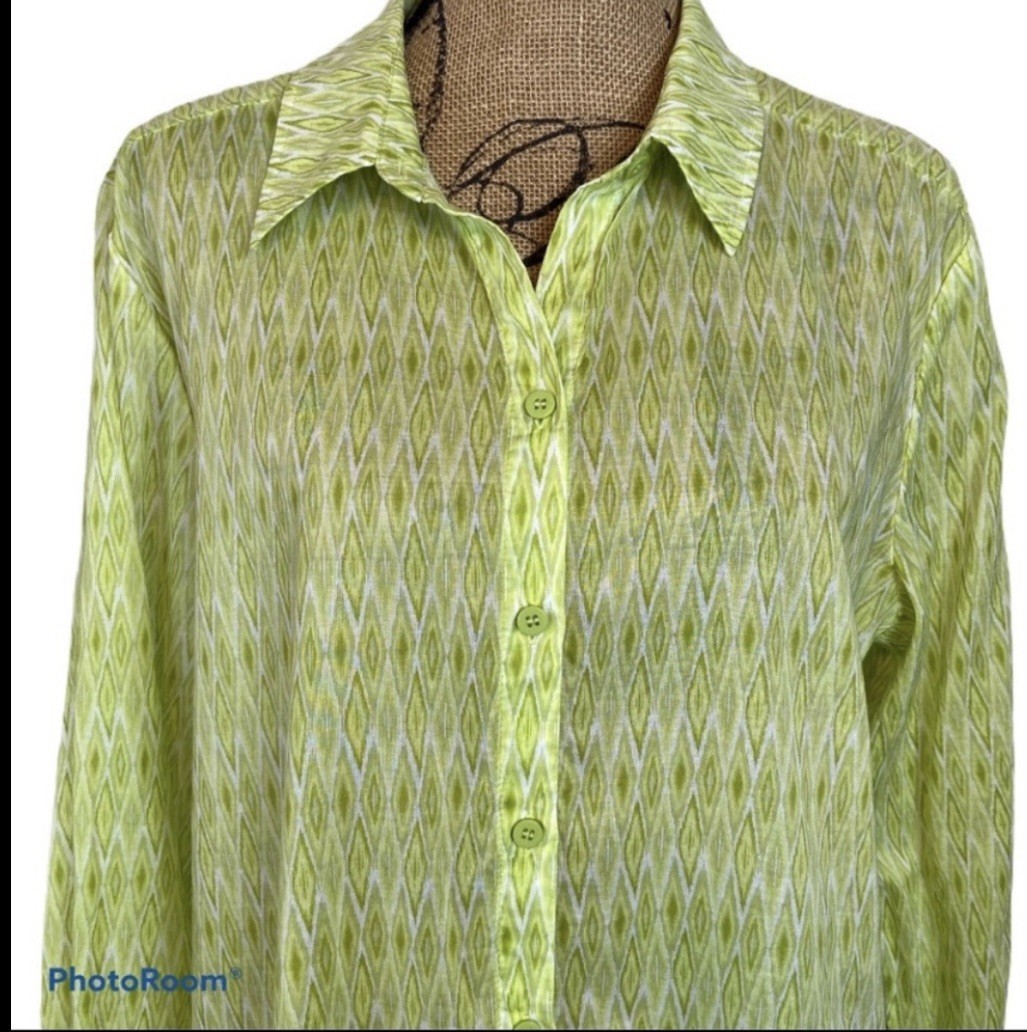 Chico’s Patricia Top – Ikat Print Button Down Shirt XL / 16