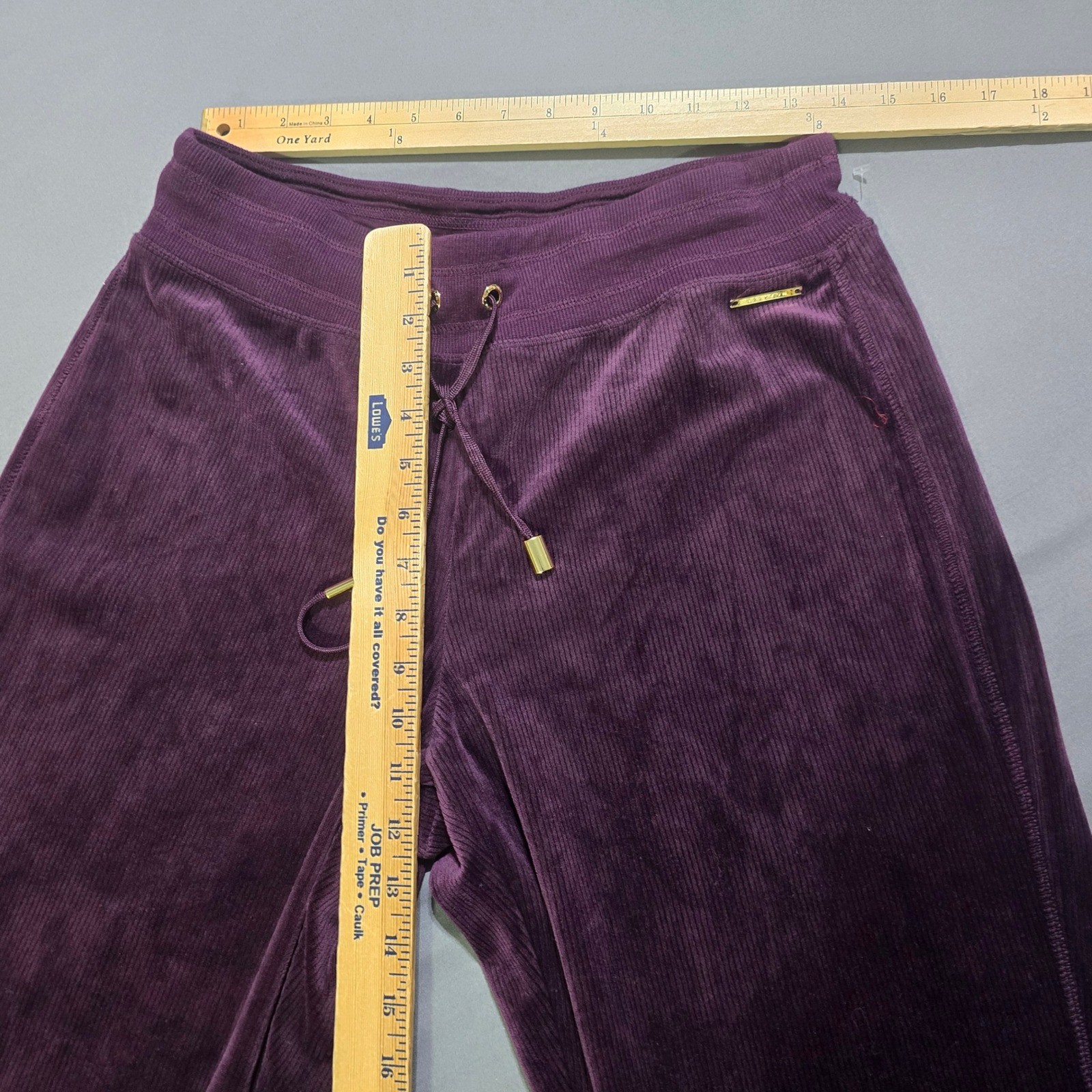 Halston Velour Lounge Pants Womens Medium Purple Ribbed Wide Leg Drawstring