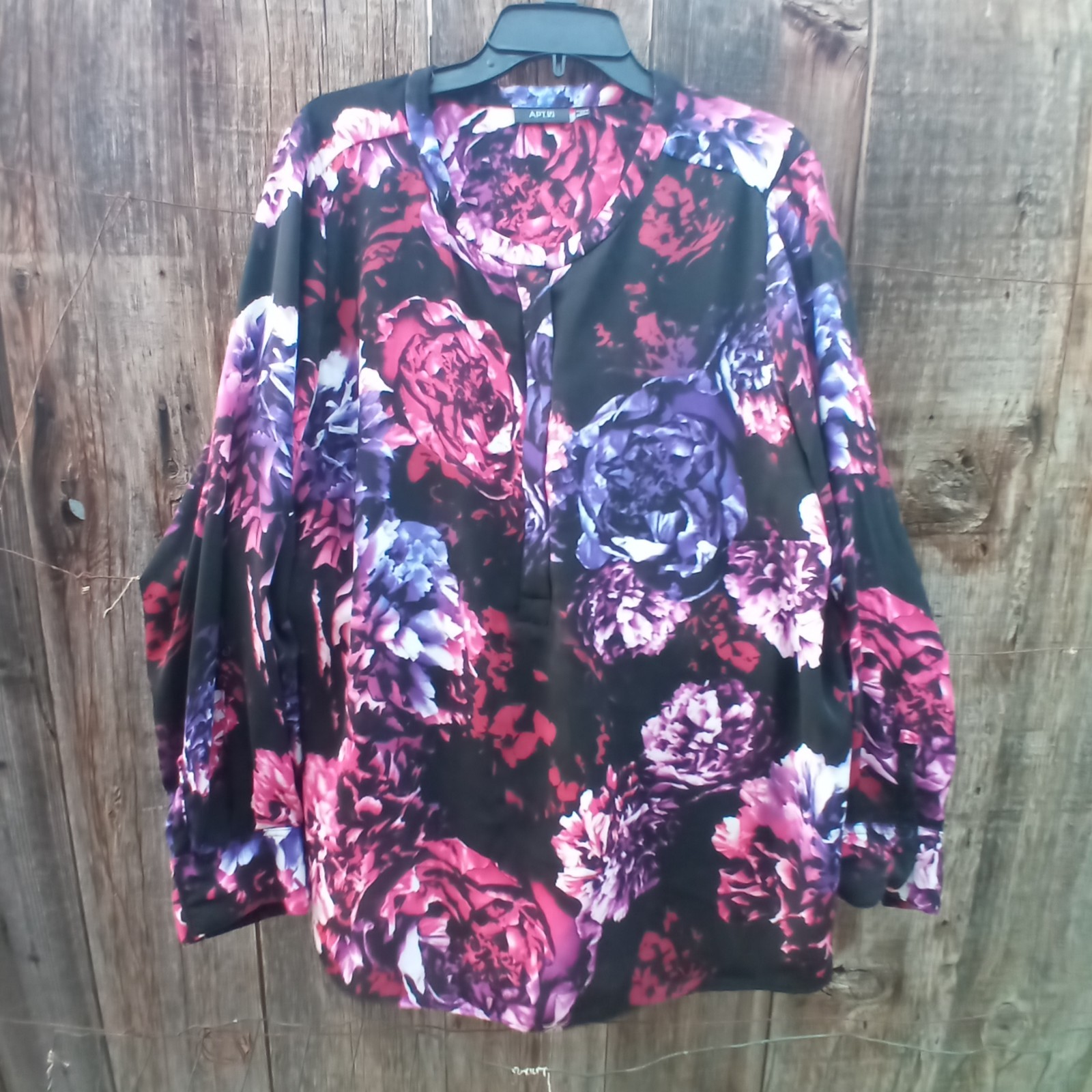 Apt 9 Floral Print Blouse 2X Semi Sheer Roll Tab Sleeves Pullon Half Zip Front