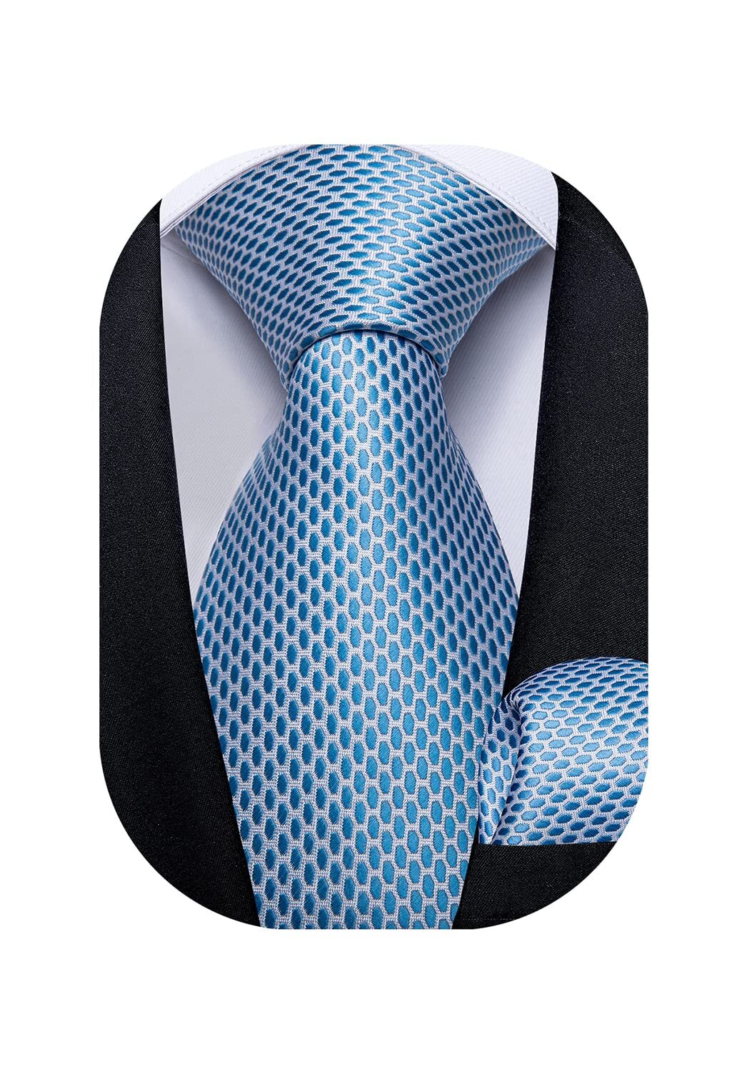 Mens Solid Color Tie and Pocket Square Set Woven Silk Plain Necktie & Handker…