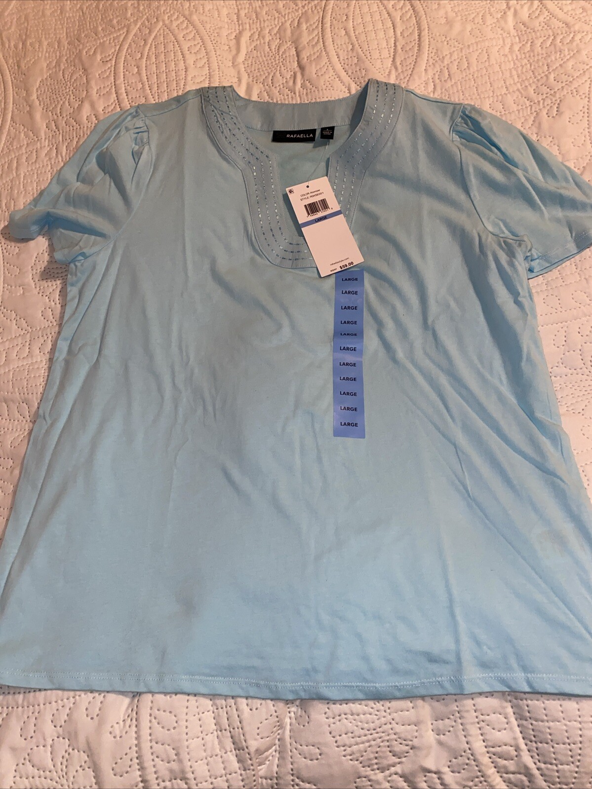Rafaella Women’s Soft 100% Cotton Jersey Short Sleeve V Neck Top