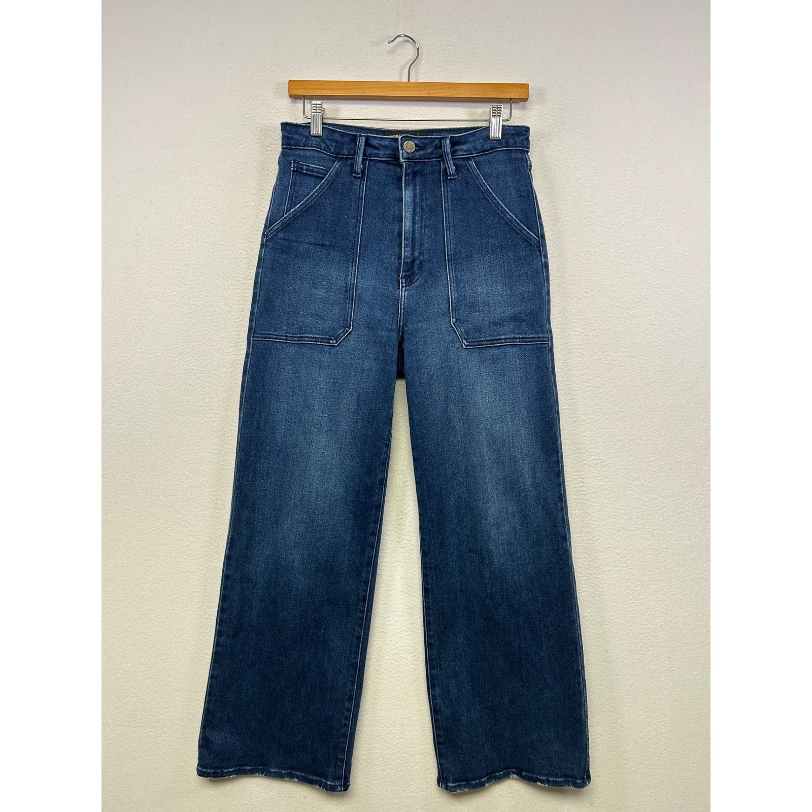 Utility Boho Just Black Denim Womens 29 Dark Blue Wide Leg Raw Hem Jeans BP339J