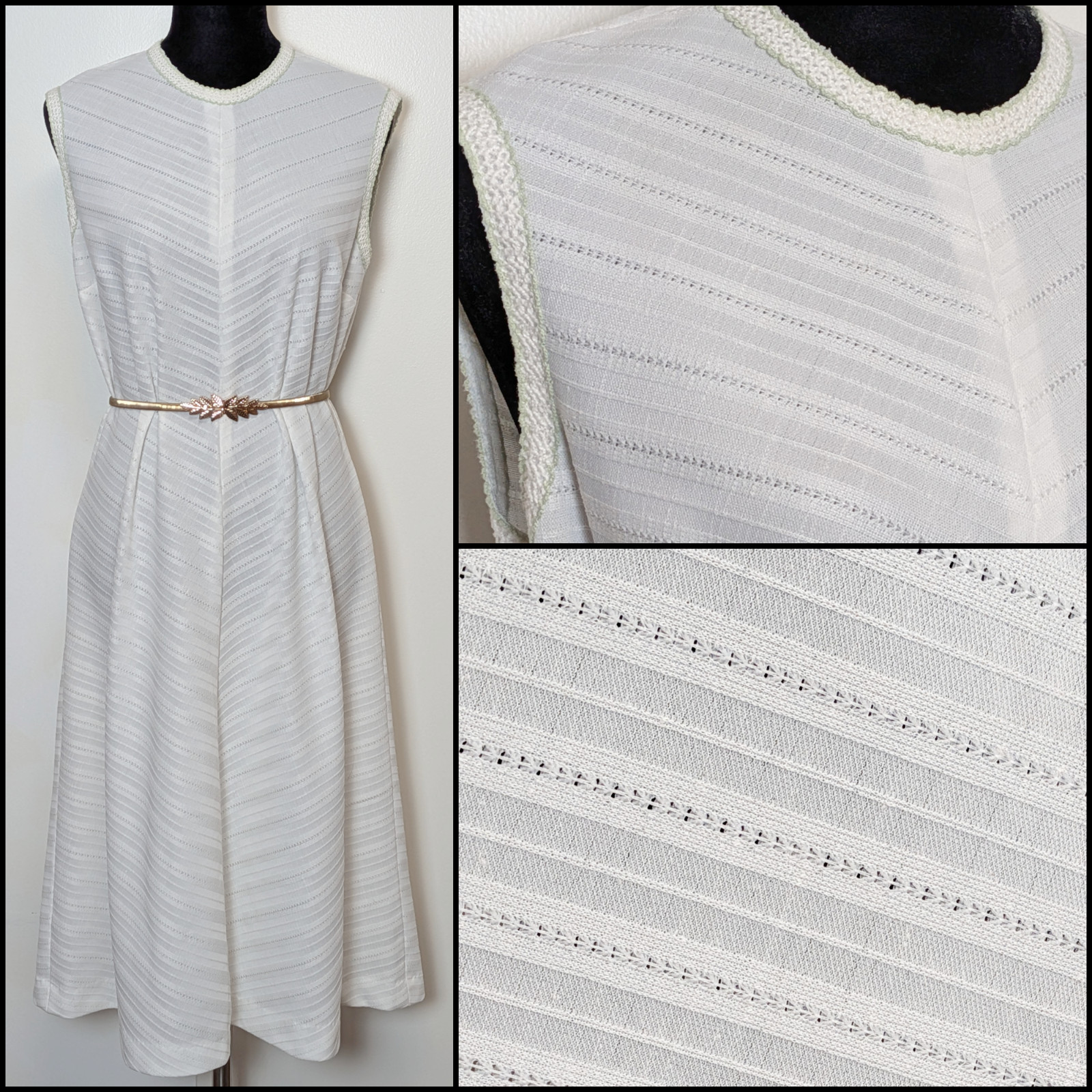 1960s White Chevron Knit Mod Sporty Sheath Tennis Tank Dress Vtg sz 18 Volup