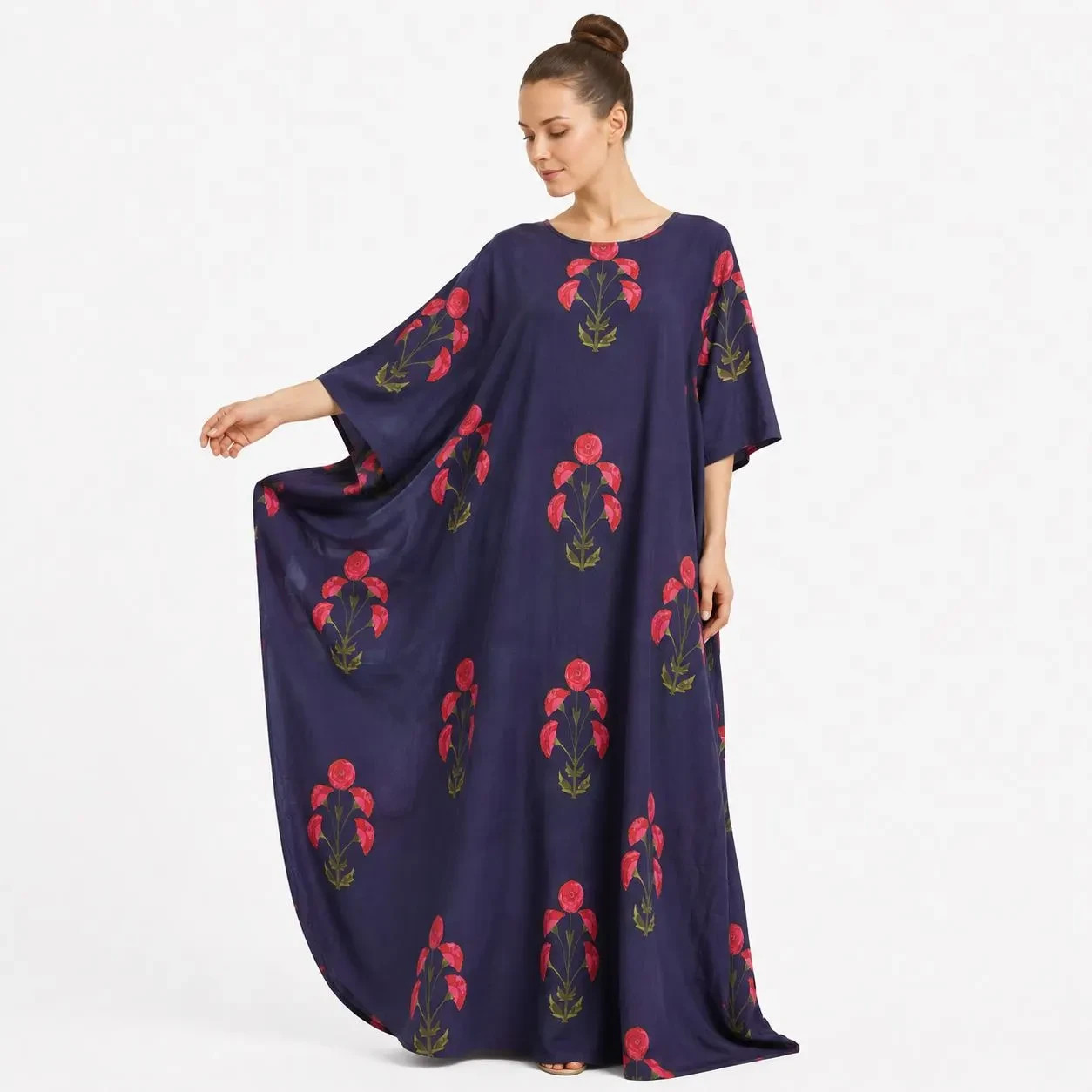 Pure Cotton Dabu Print Kaftan Dress – Handmade Rajasthan Maxi Kaftan