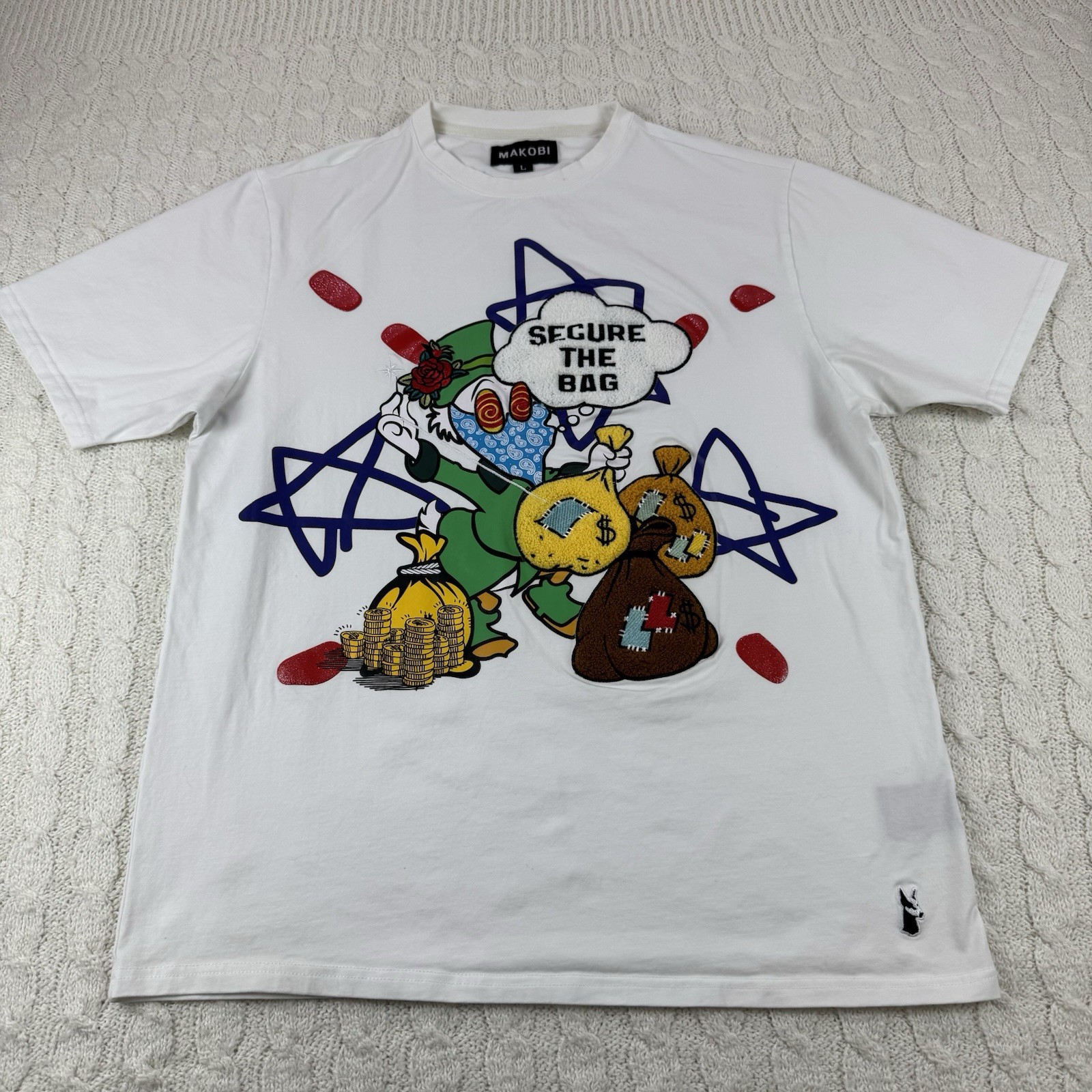 Makobi Secure The Bag T-shirt Men’s Size L White Embroidered Patch Logo Short S.