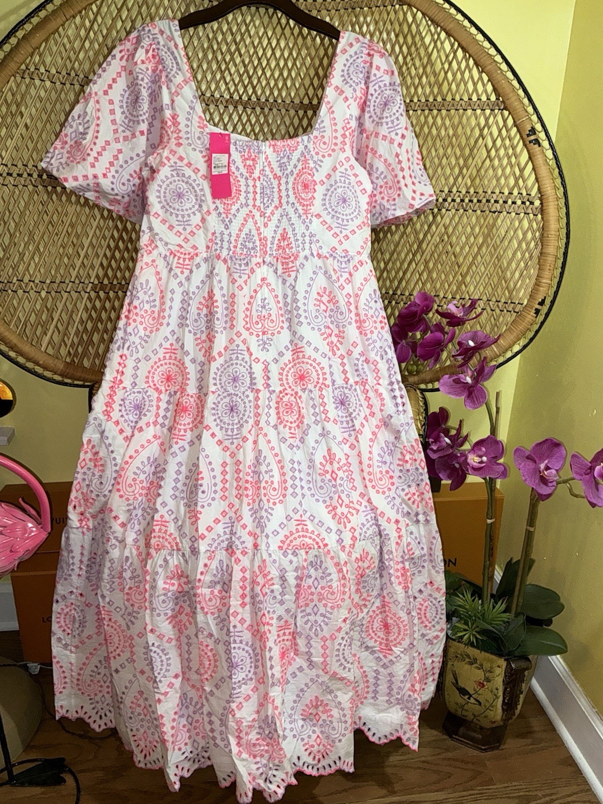 Lilly Pulitzer NWT Katalina Midi Eyelet Dress Sunset Dreamer Eyelet $348 Size 14