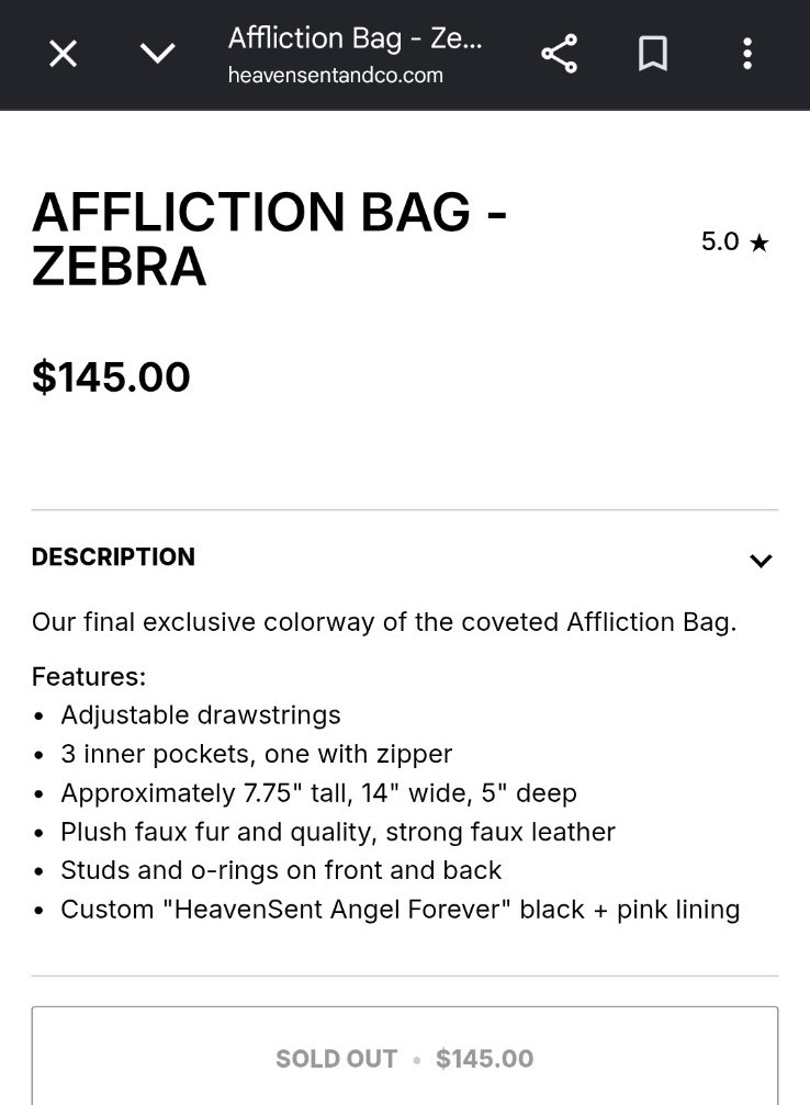 HeavenSent Affliction Bag – Zebra