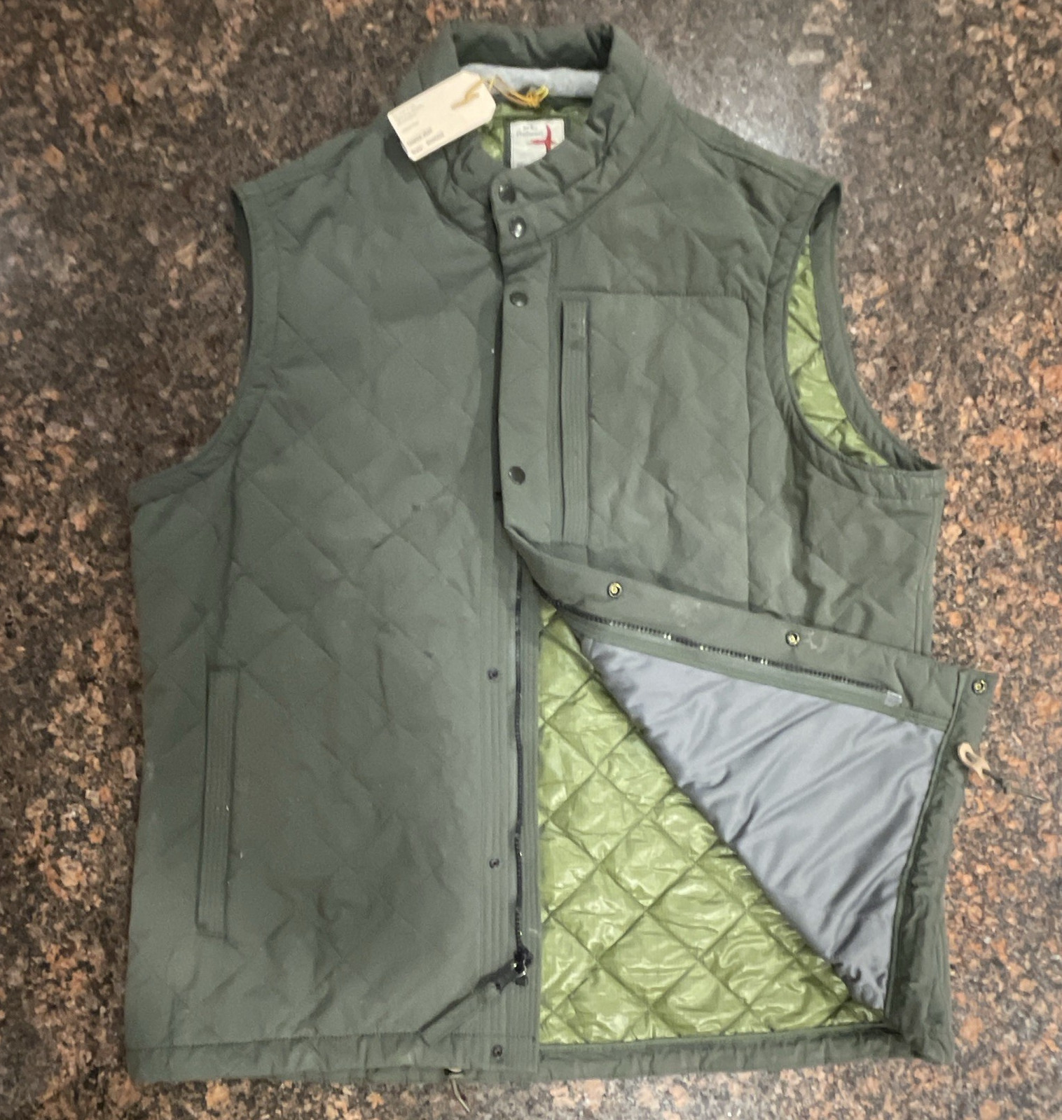 Relwen Tanker Vest Mens XL Green Insulated Zip Snap Stand-Up Collar M106202