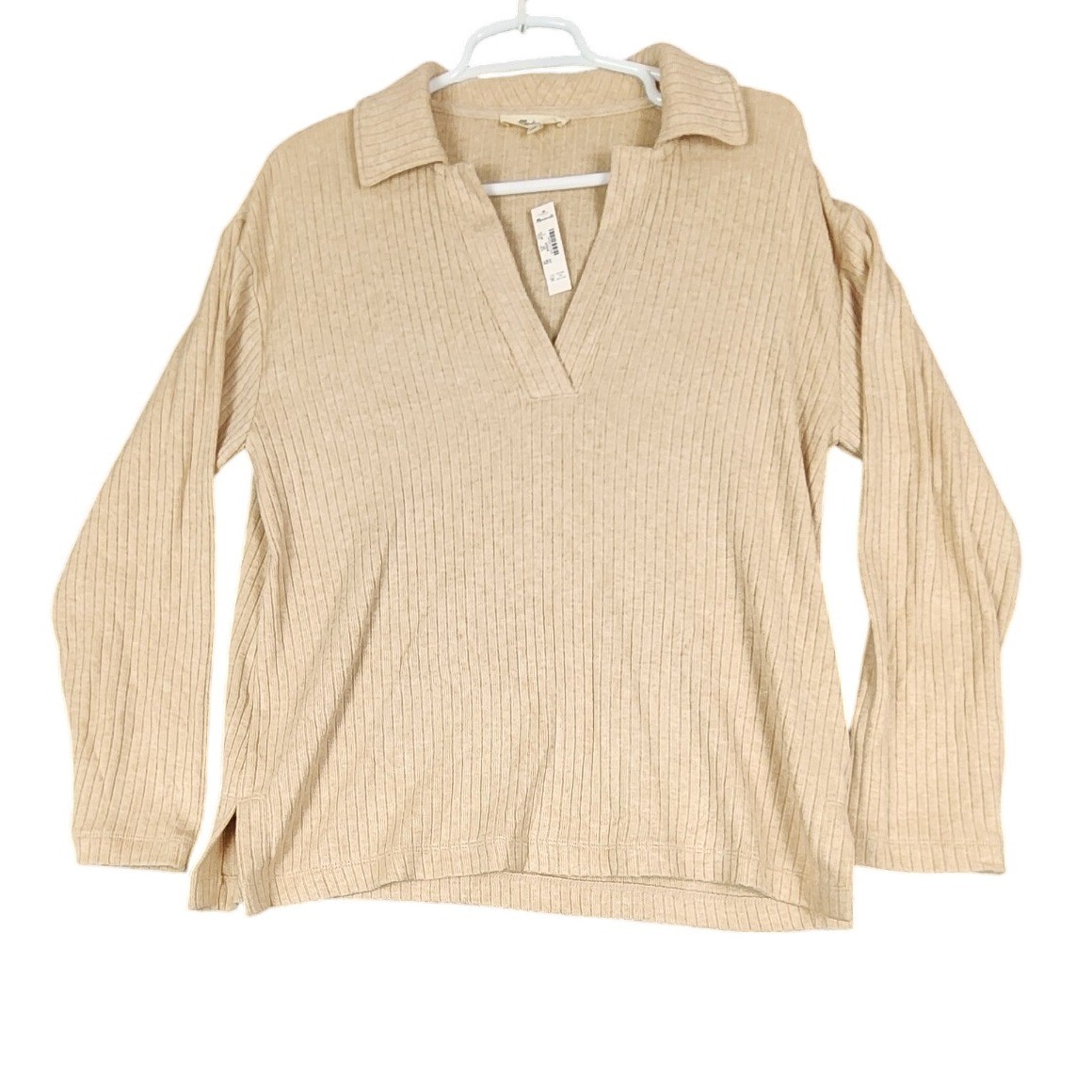Madewell Ribbed Collared V-Neck Long Sleeve Top – Women’s Size S
