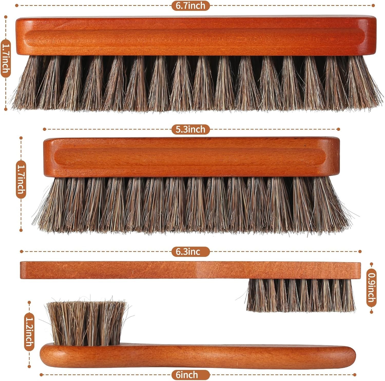 4-Piece Horsehair Shoe Brush Set: Professional Leather Care, Shine & Polish Kit