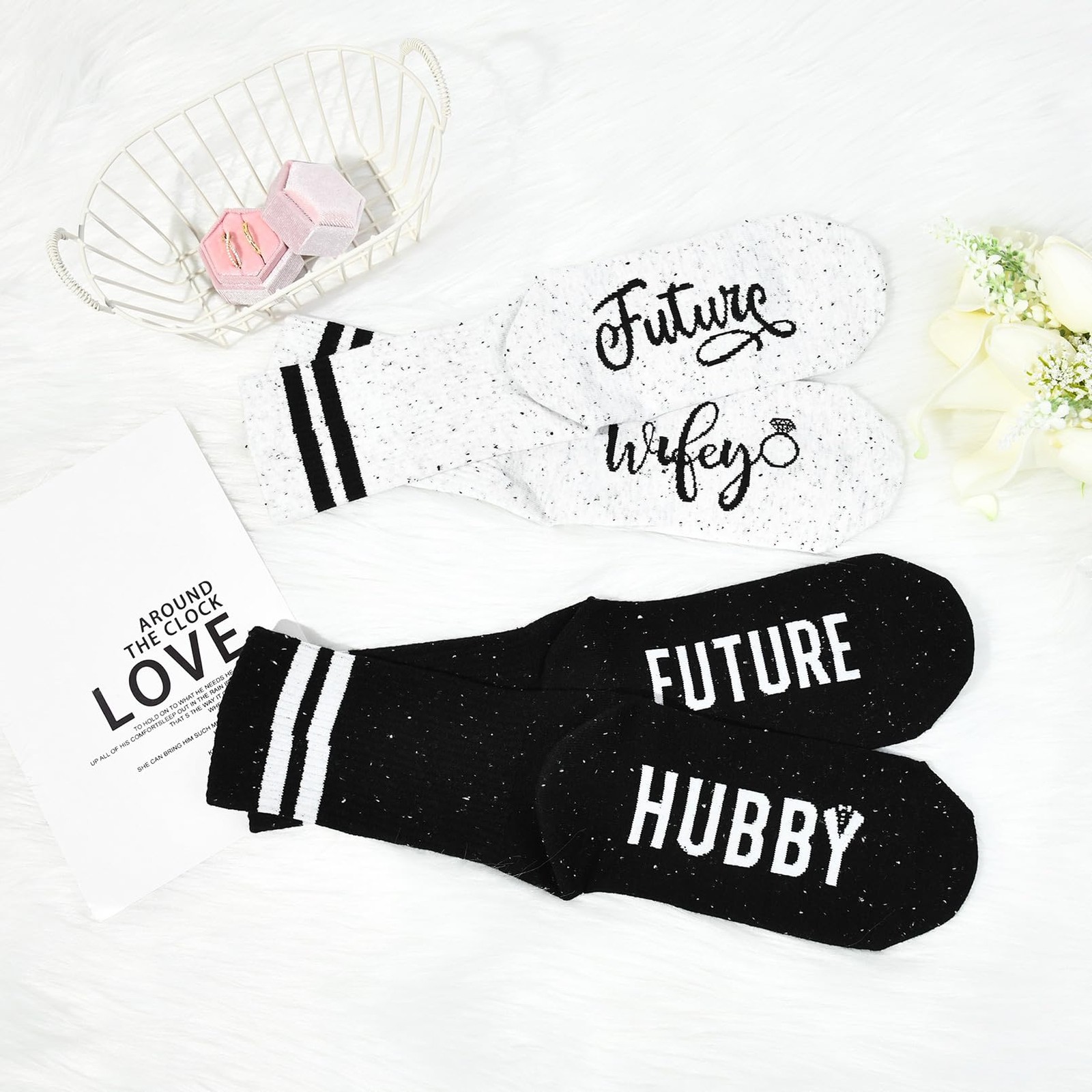 Engagement Gifts Couples 2025 Socks Bride Groom, 2 Count Black One Size Cotton
