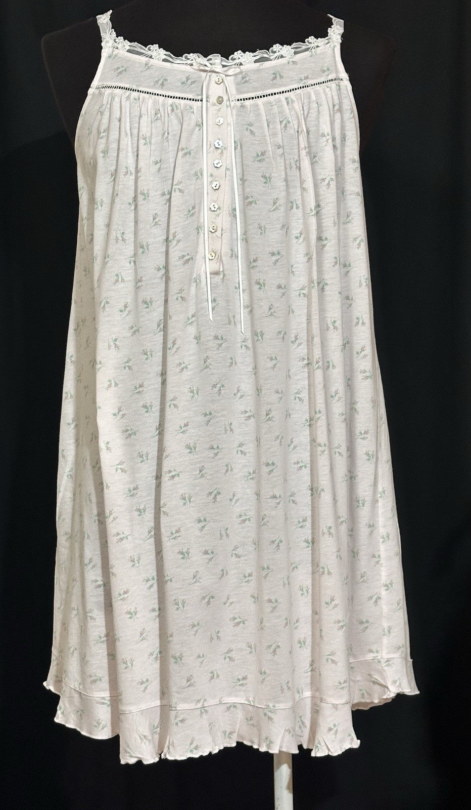 Eileen West Cotton Knit Nightgown Medium Pink Floral Lace Button Front