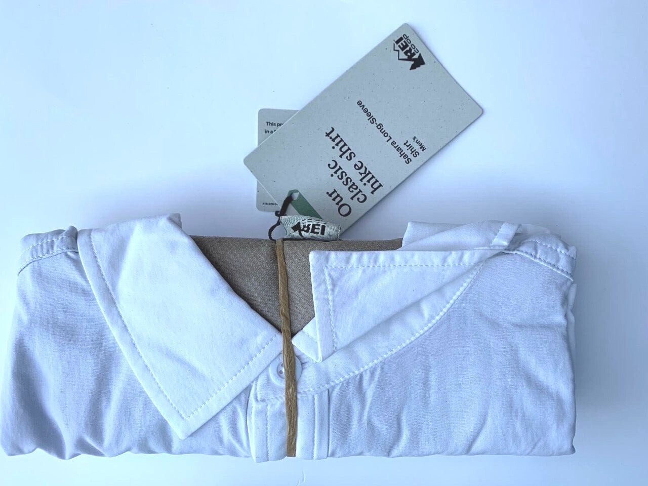 Men’s REI 193091 Sahara Solid White Long-Sleeve Shirt Classic Hike with UPF, NEW