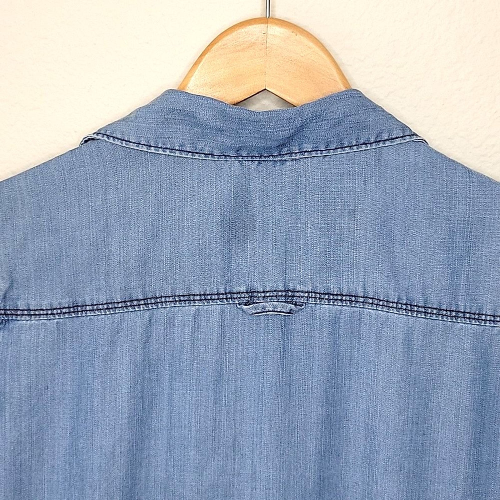 AQUA Bloomingdale’s Blue 100% Tencel Long Sleeve Collared Tunic Shirt size XS