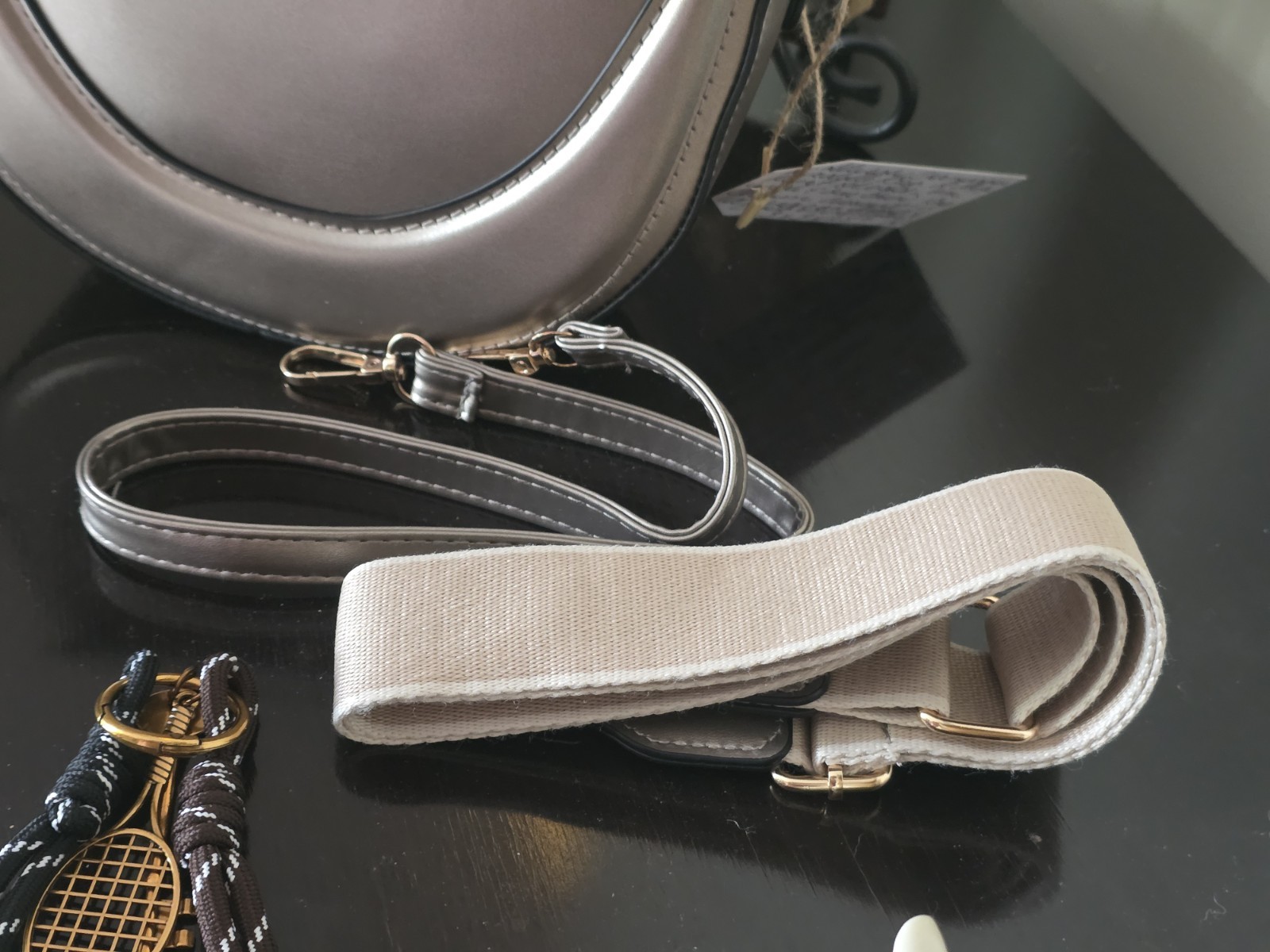 Gold Saddle Bag 2 Diff Straps Charm Crescent Design On Front/Back of Purse NWT