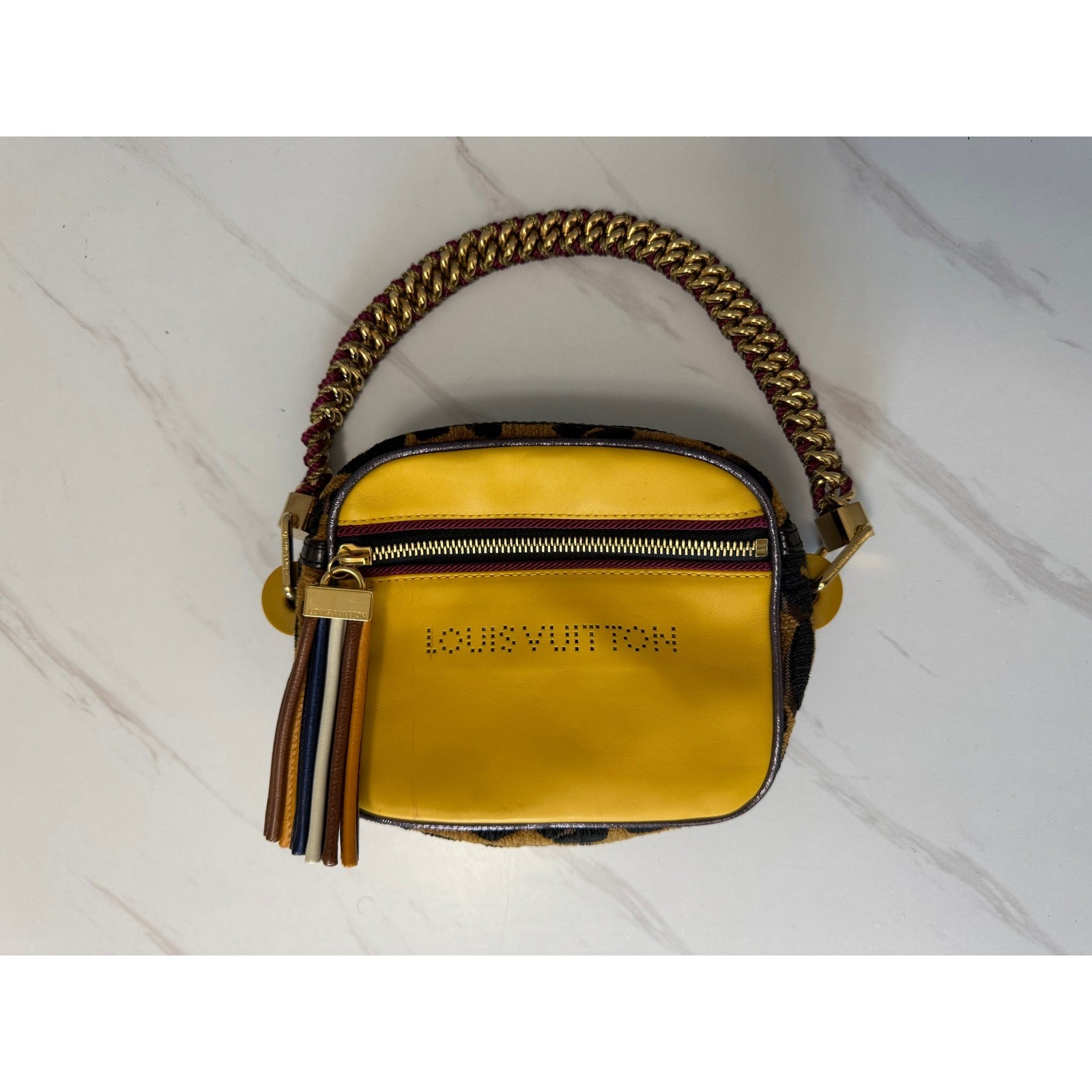 Vintage Louis Vuitton Limited Edition Savane Flight Mini Bag Yellow Leopard
