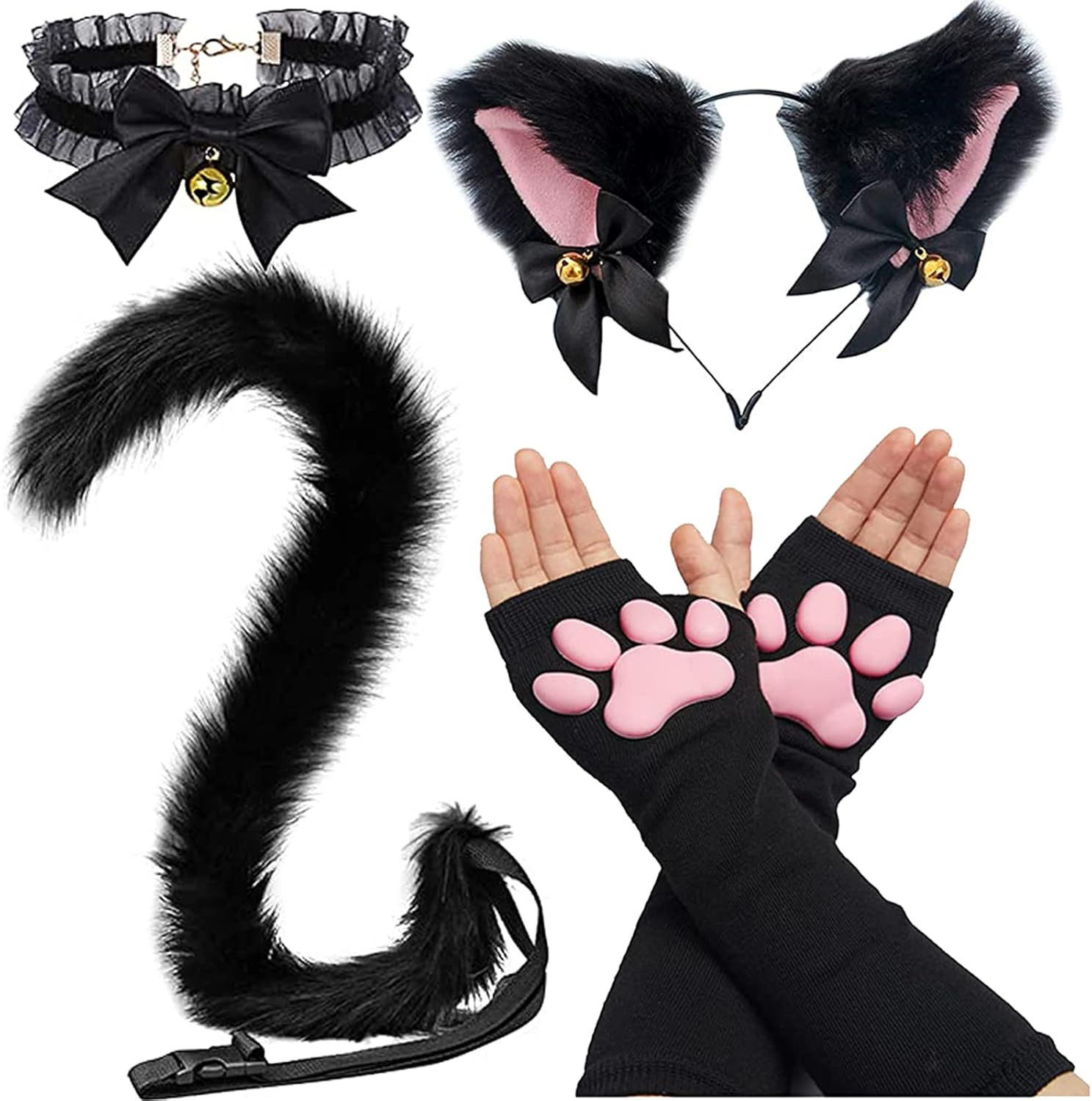 Cat Paw Thigh High Socks Golves, Cute Soft 3D Toe Beans Socks Mittens Kitten Cla