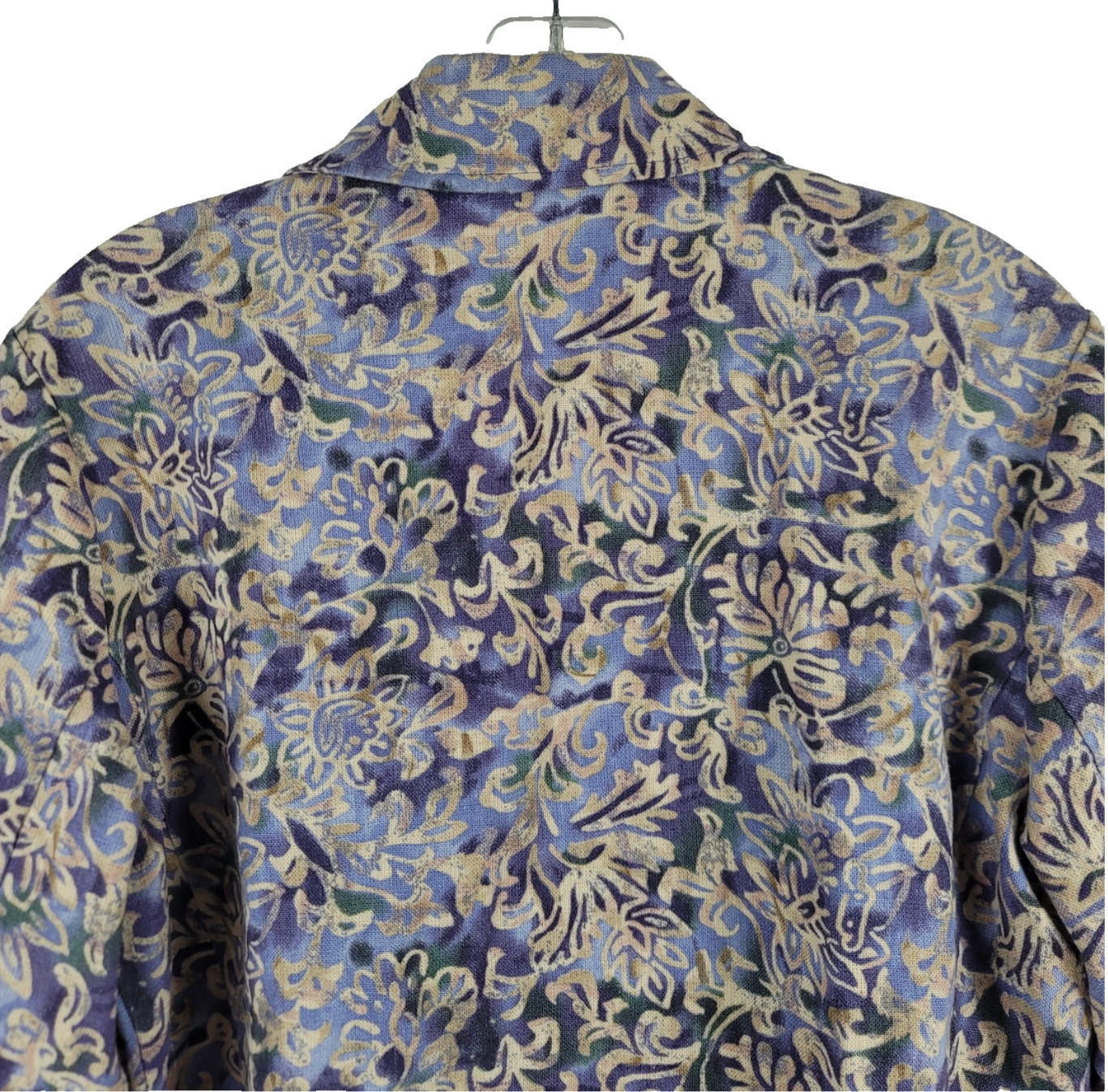 COLDWATER CREEK Purple/Beige/Green HEAVY LINEN BLEND JACKET Floral/Scrolls SZ L