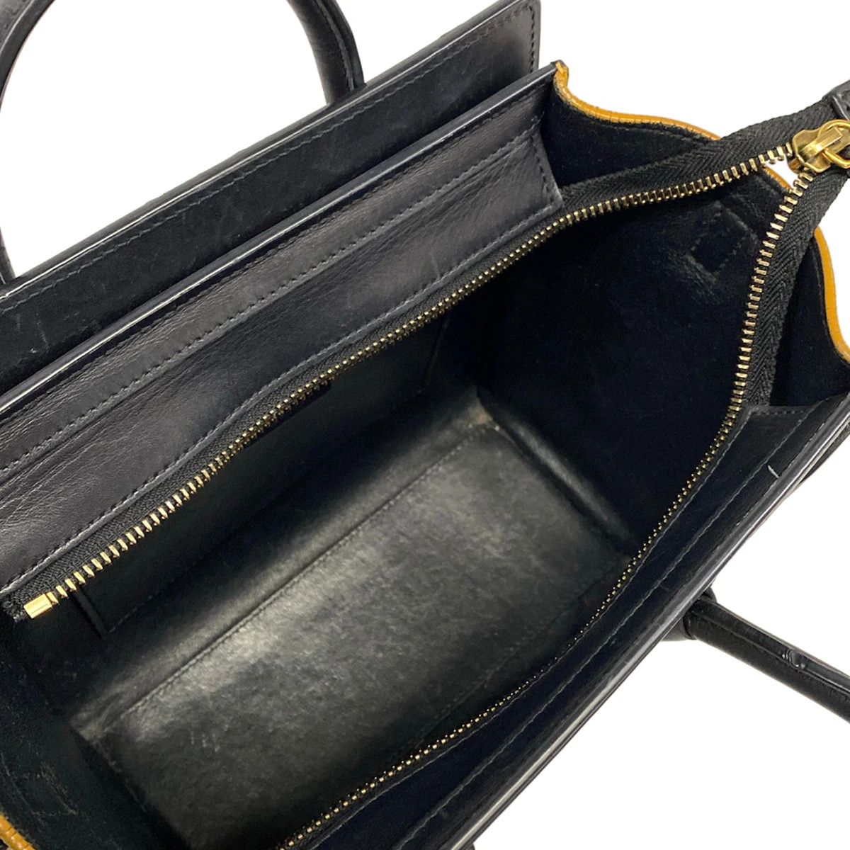 CELINE Luggage Nano Shopper Beige Black Yellow Leather Nubuck Handbag