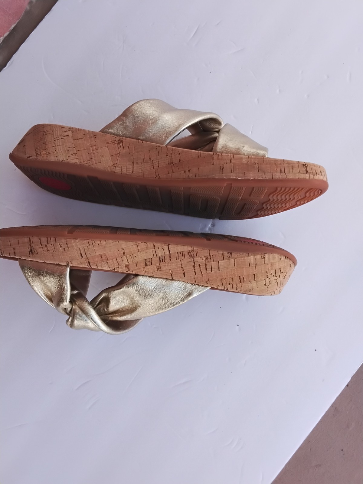 FitFlop F-Mode Twist Platform Gold Leather Slide Sandals US 10 Eu 42