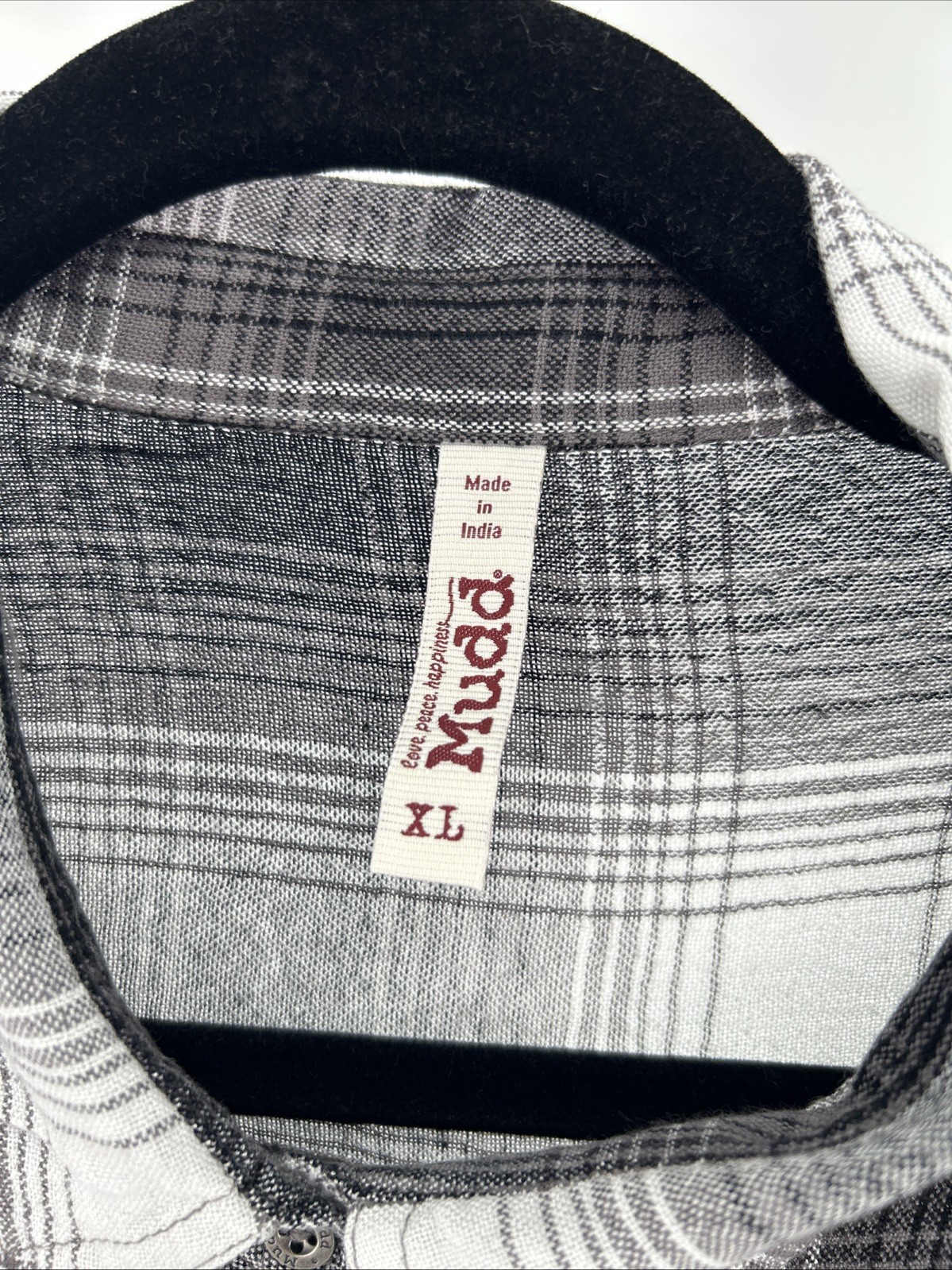 Mudd Womens XL Black White Grey Plaid Button Down Shirt High Low Hem Pockets